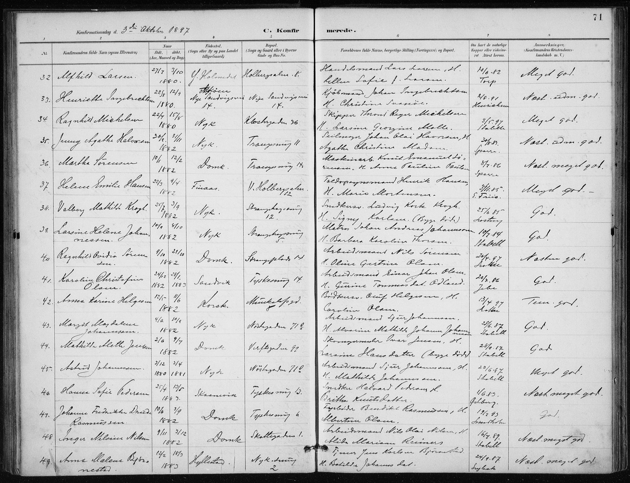 Nykirken Sokneprestembete, AV/SAB-A-77101/H/Haa/L0028: Parish register (official) no. C 7, 1887-1913, p. 71