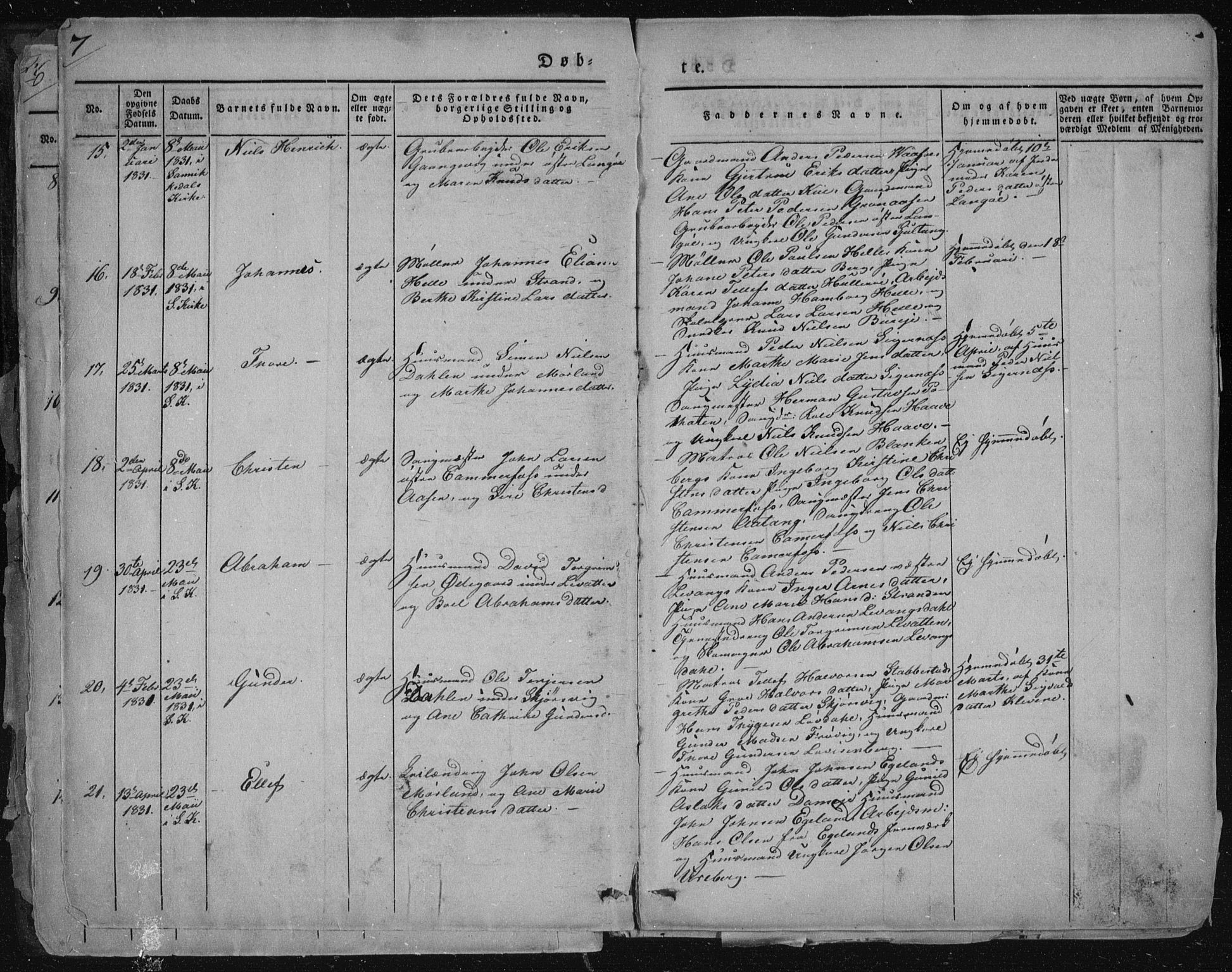 Sannidal kirkebøker, AV/SAKO-A-296/F/Fa/L0006: Parish register (official) no. 6, 1831-1847, p. 7