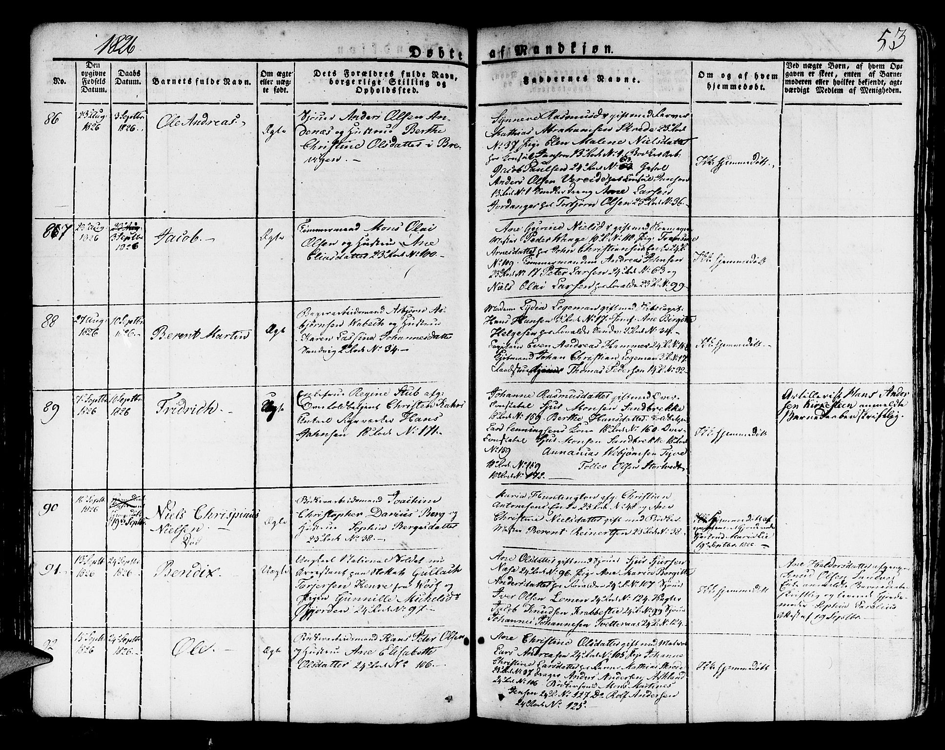 Korskirken sokneprestembete, AV/SAB-A-76101/H/Haa/L0014: Parish register (official) no. A 14, 1823-1835, p. 53