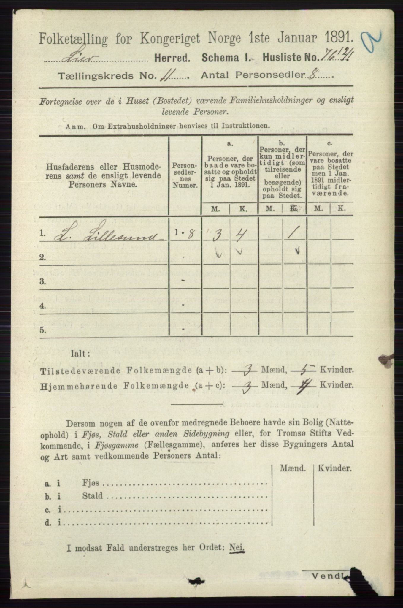 RA, 1891 census for 0626 Lier, 1891, p. 6858