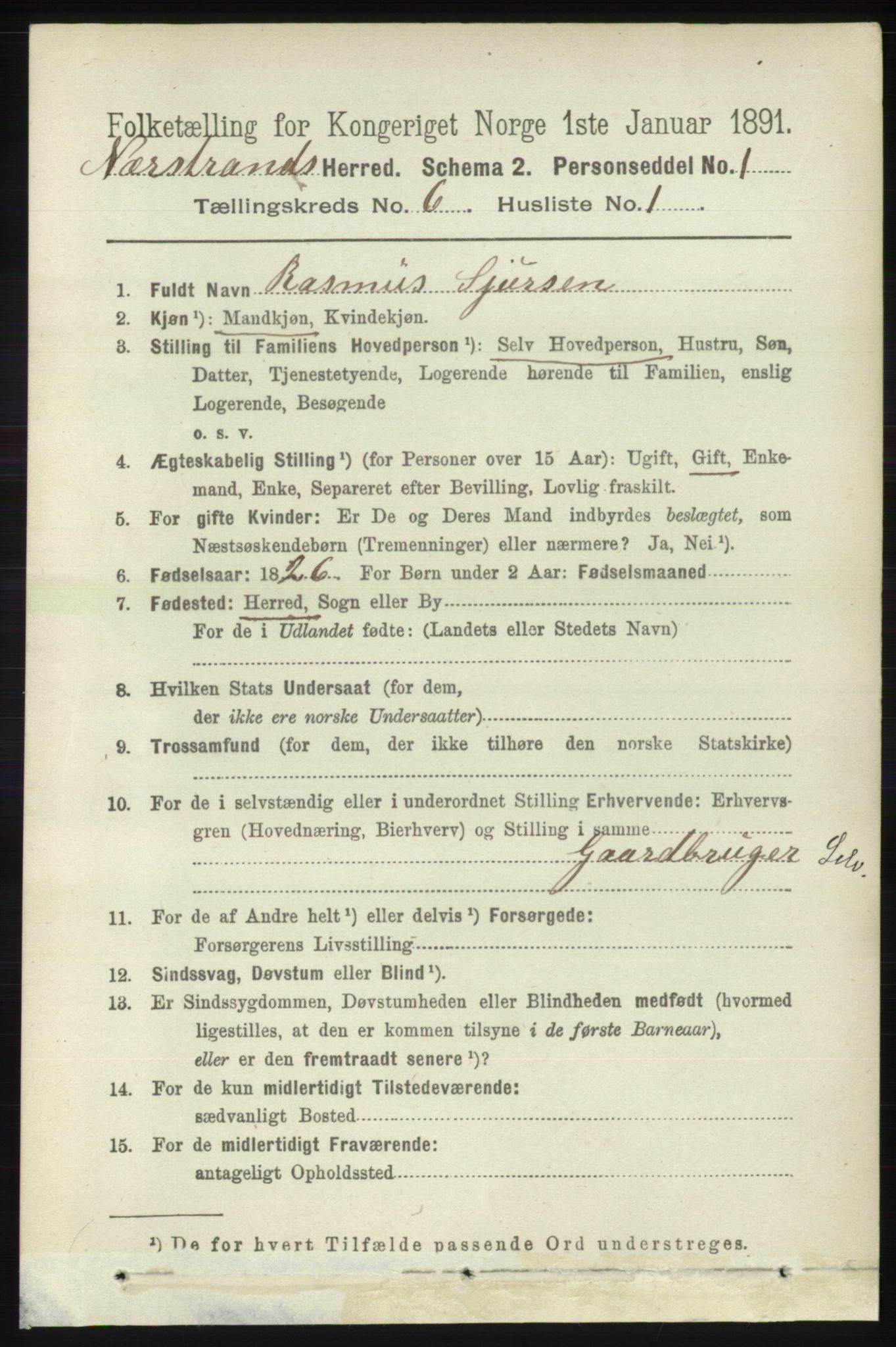 RA, 1891 census for 1139 Nedstrand, 1891, p. 1025