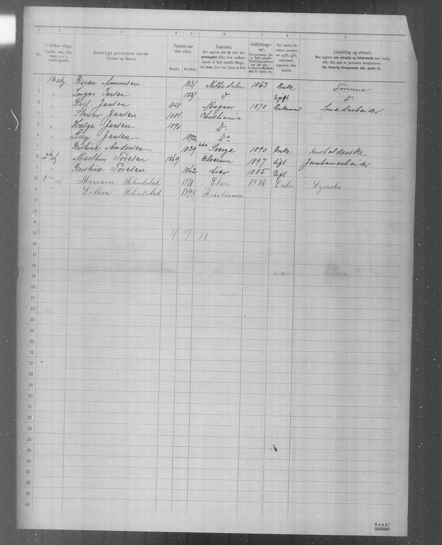 OBA, Municipal Census 1904 for Kristiania, 1904, p. 5390