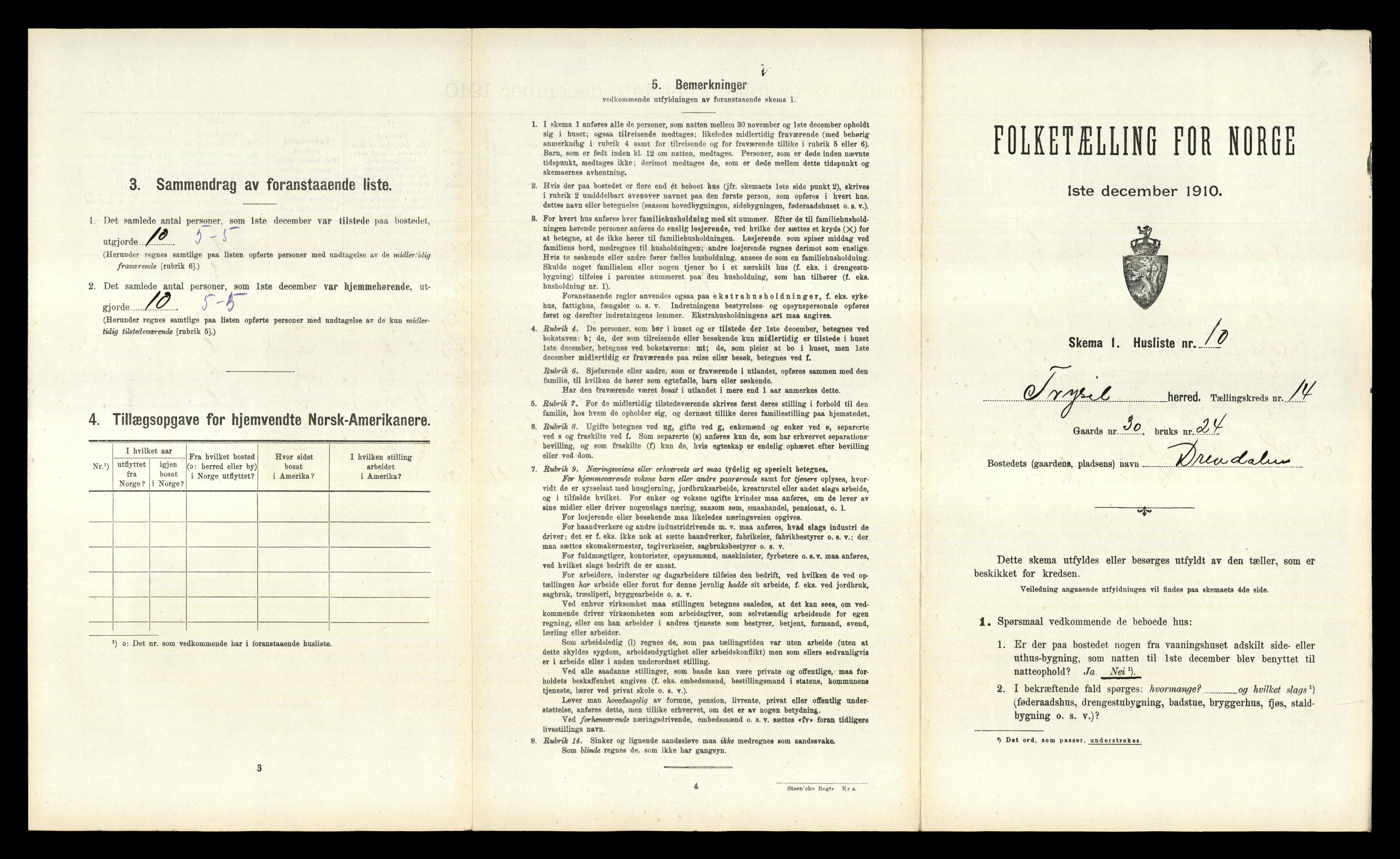 RA, 1910 census for Trysil, 1910, p. 1779