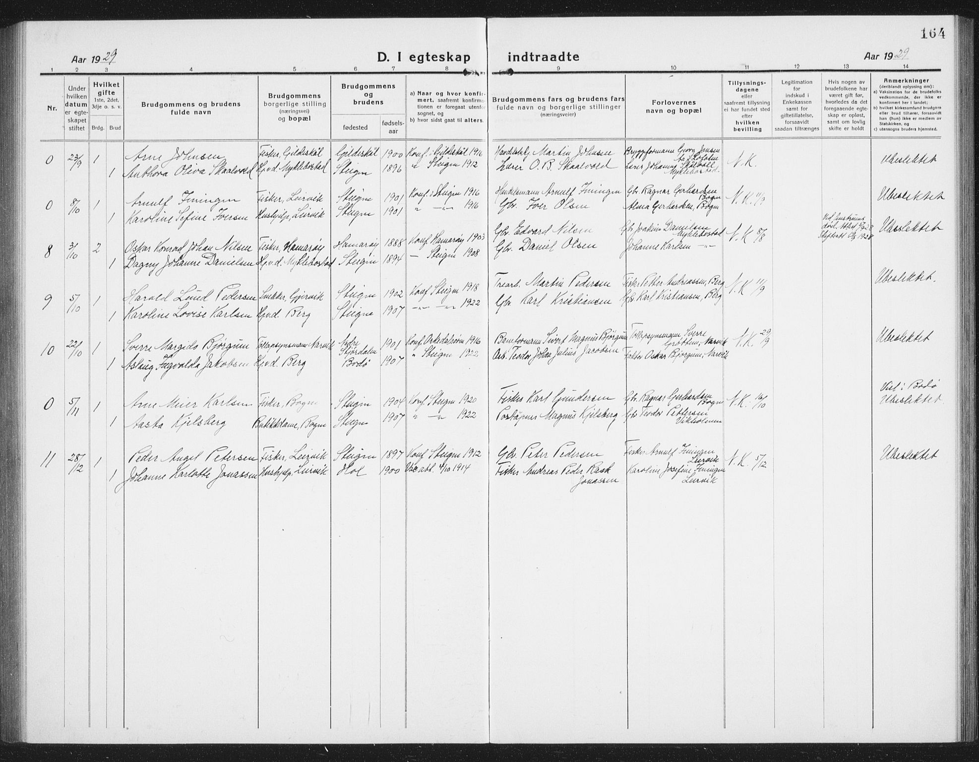 Ministerialprotokoller, klokkerbøker og fødselsregistre - Nordland, AV/SAT-A-1459/855/L0817: Parish register (copy) no. 855C06, 1917-1934, p. 164