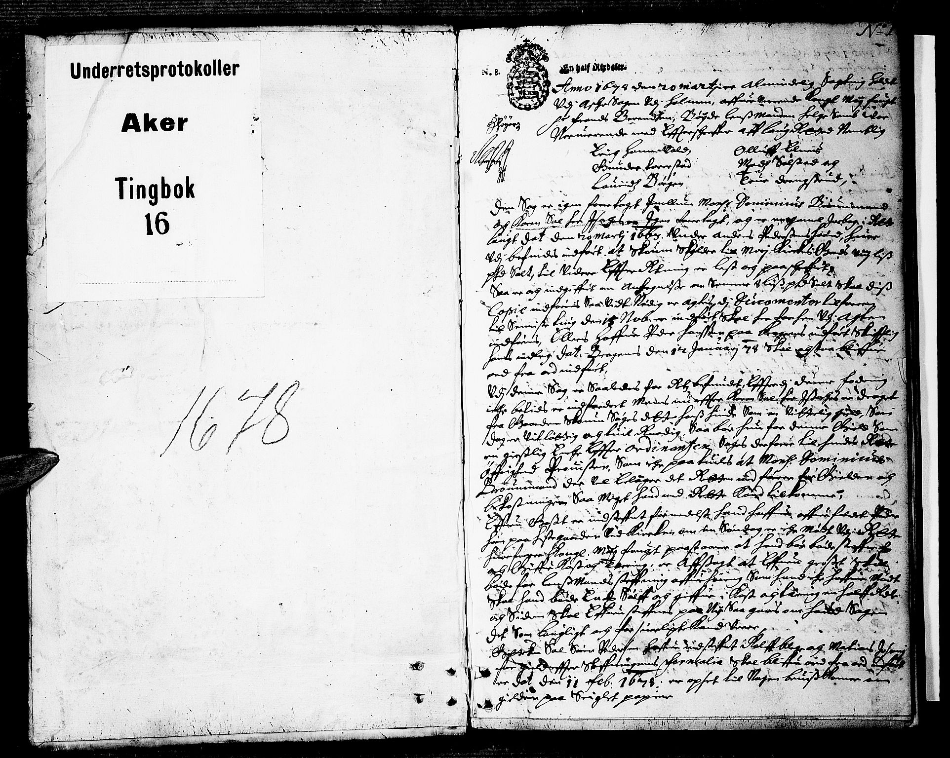Aker sorenskriveri, SAO/A-10895/F/Fb/L0003/0016: Tingbøker, nr. 12-19 / Tingbok nr. 16, 1678, p. 0b-1a