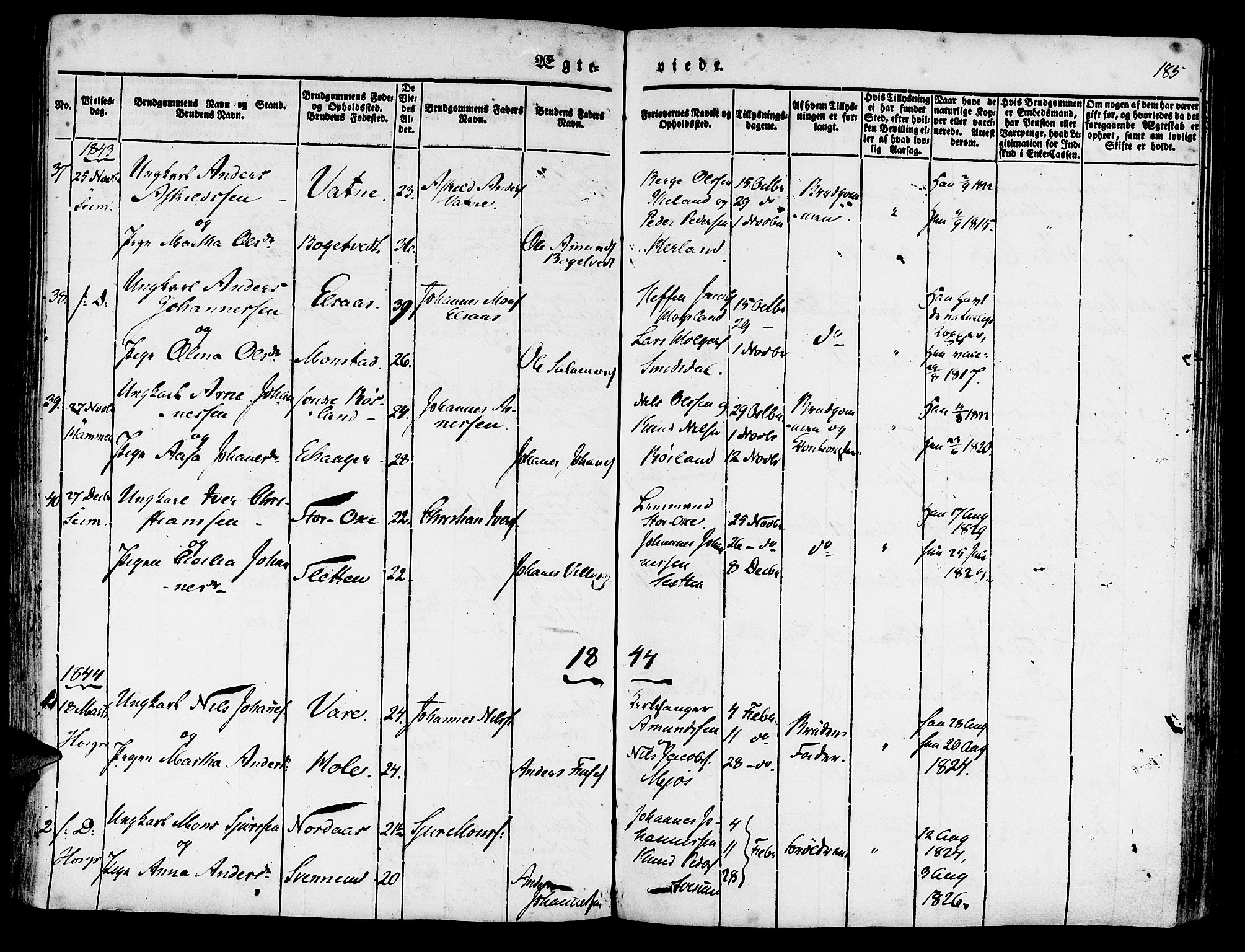 Hosanger sokneprestembete, AV/SAB-A-75801/H/Haa: Parish register (official) no. A 7, 1835-1848, p. 185