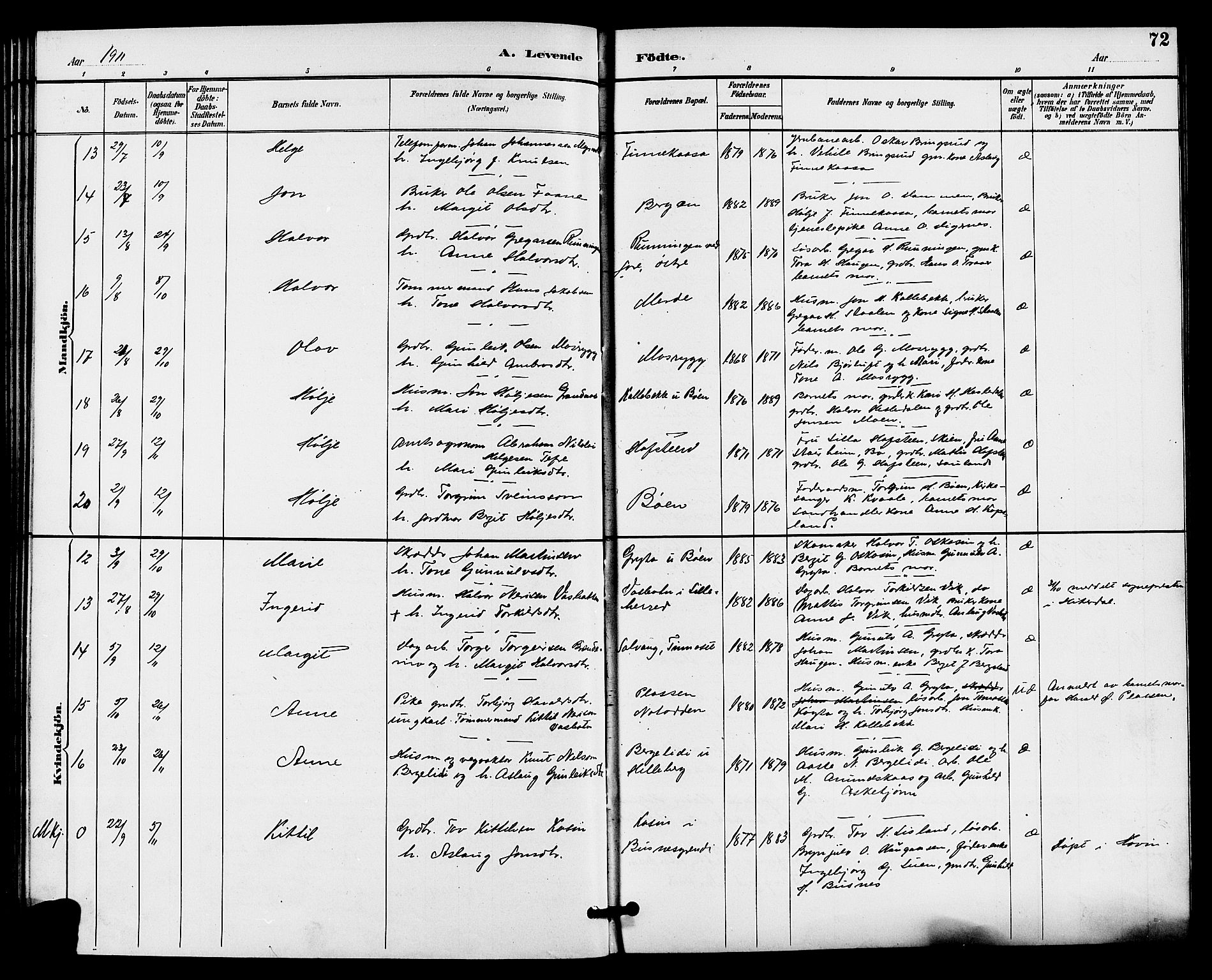 Gransherad kirkebøker, SAKO/A-267/G/Ga/L0003: Parish register (copy) no. I 3, 1887-1915, p. 72