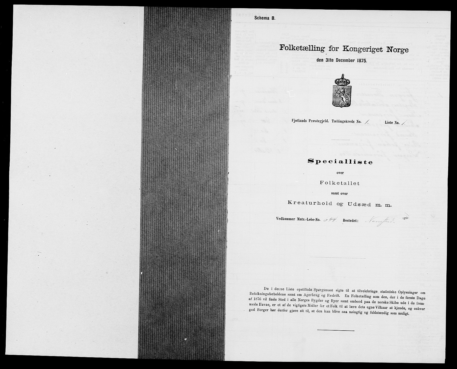 SAK, 1875 census for 1036P Fjotland, 1875, p. 31