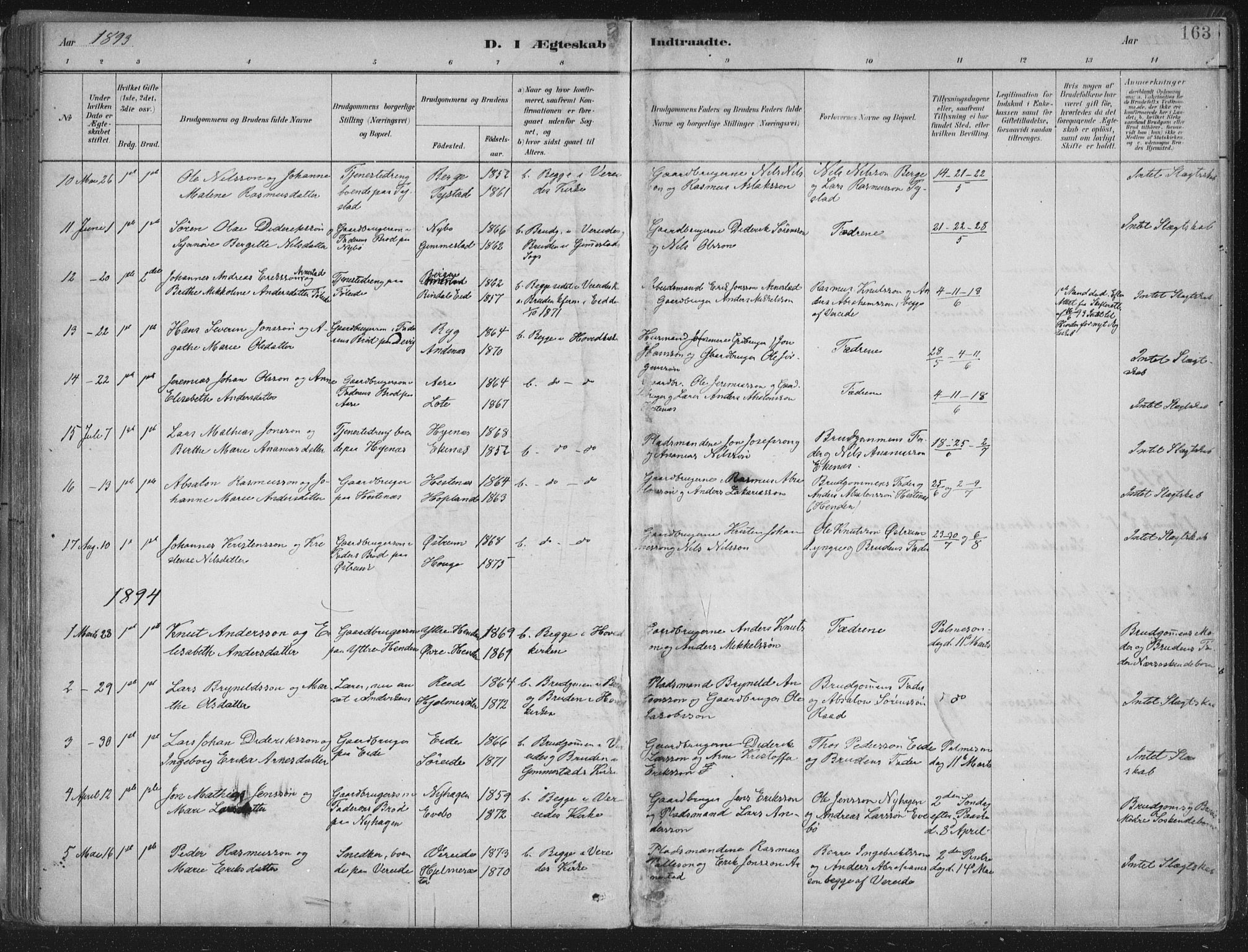 Gloppen sokneprestembete, AV/SAB-A-80101/H/Haa/Haab/L0001: Parish register (official) no. B  1, 1885-1905, p. 163