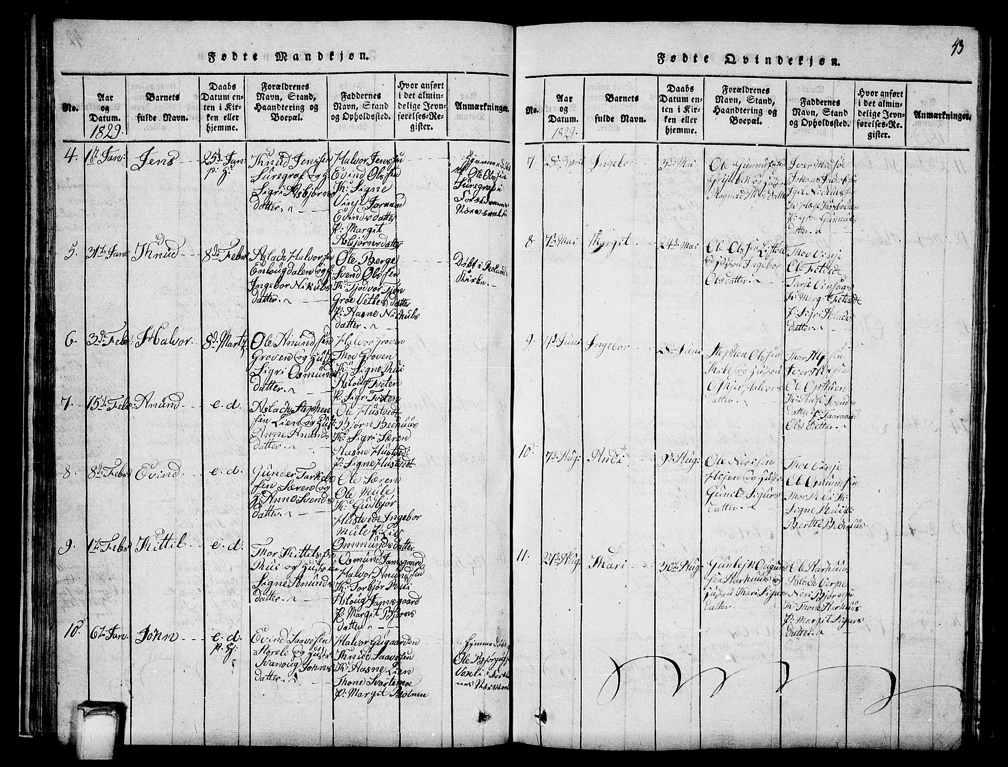 Vinje kirkebøker, SAKO/A-312/G/Ga/L0001: Parish register (copy) no. I 1, 1814-1843, p. 43