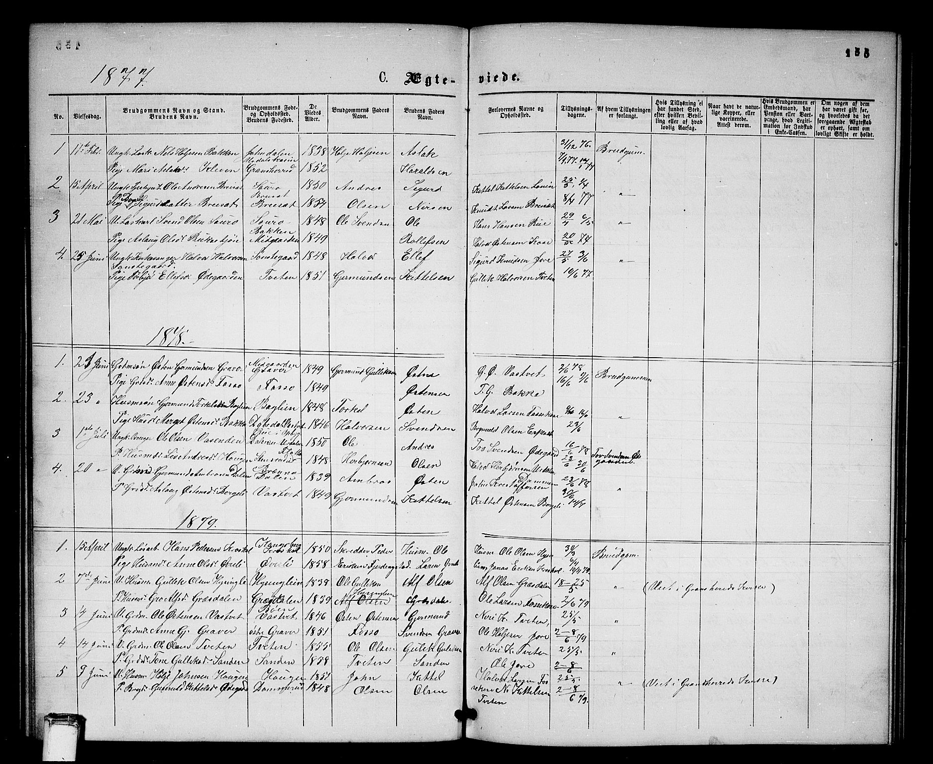 Gransherad kirkebøker, SAKO/A-267/G/Gb/L0002: Parish register (copy) no. II 2, 1860-1886, p. 155