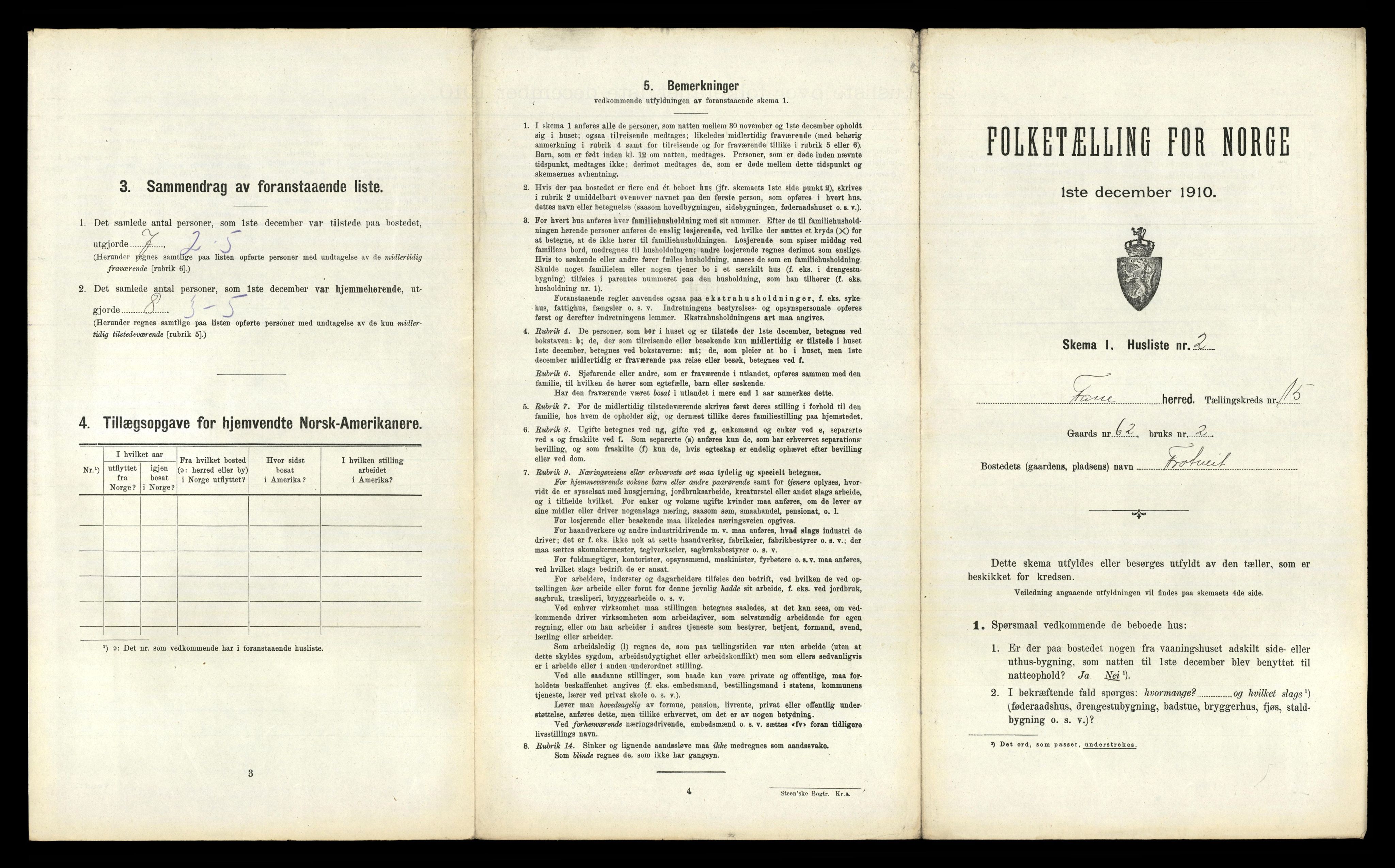 RA, 1910 census for Fana, 1910, p. 2175