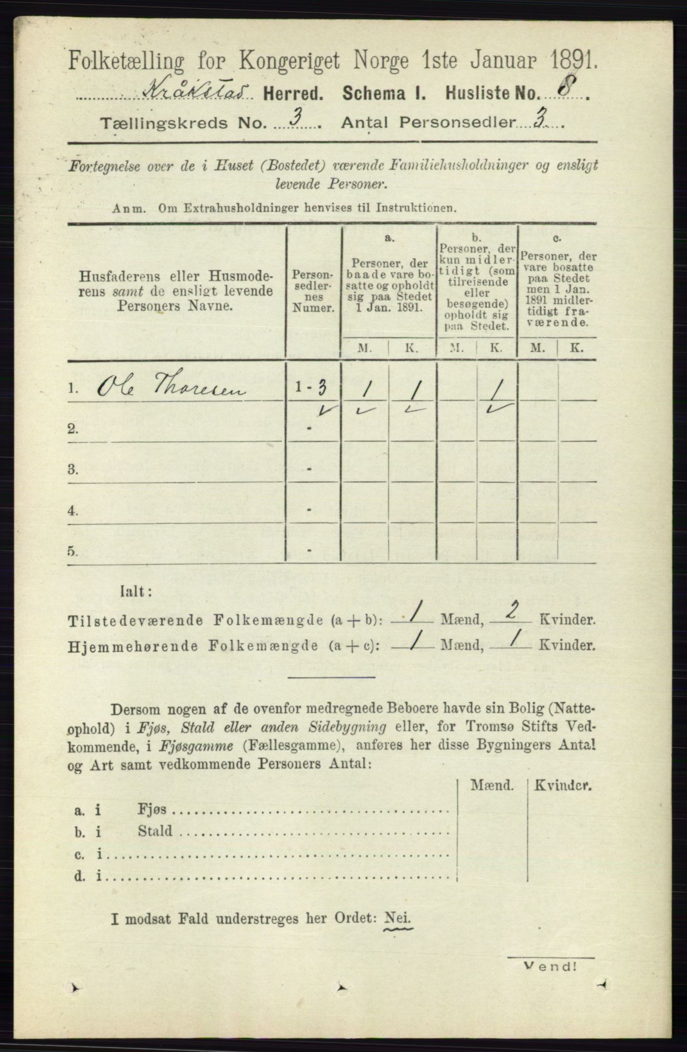 RA, 1891 census for 0212 Kråkstad, 1891, p. 1124