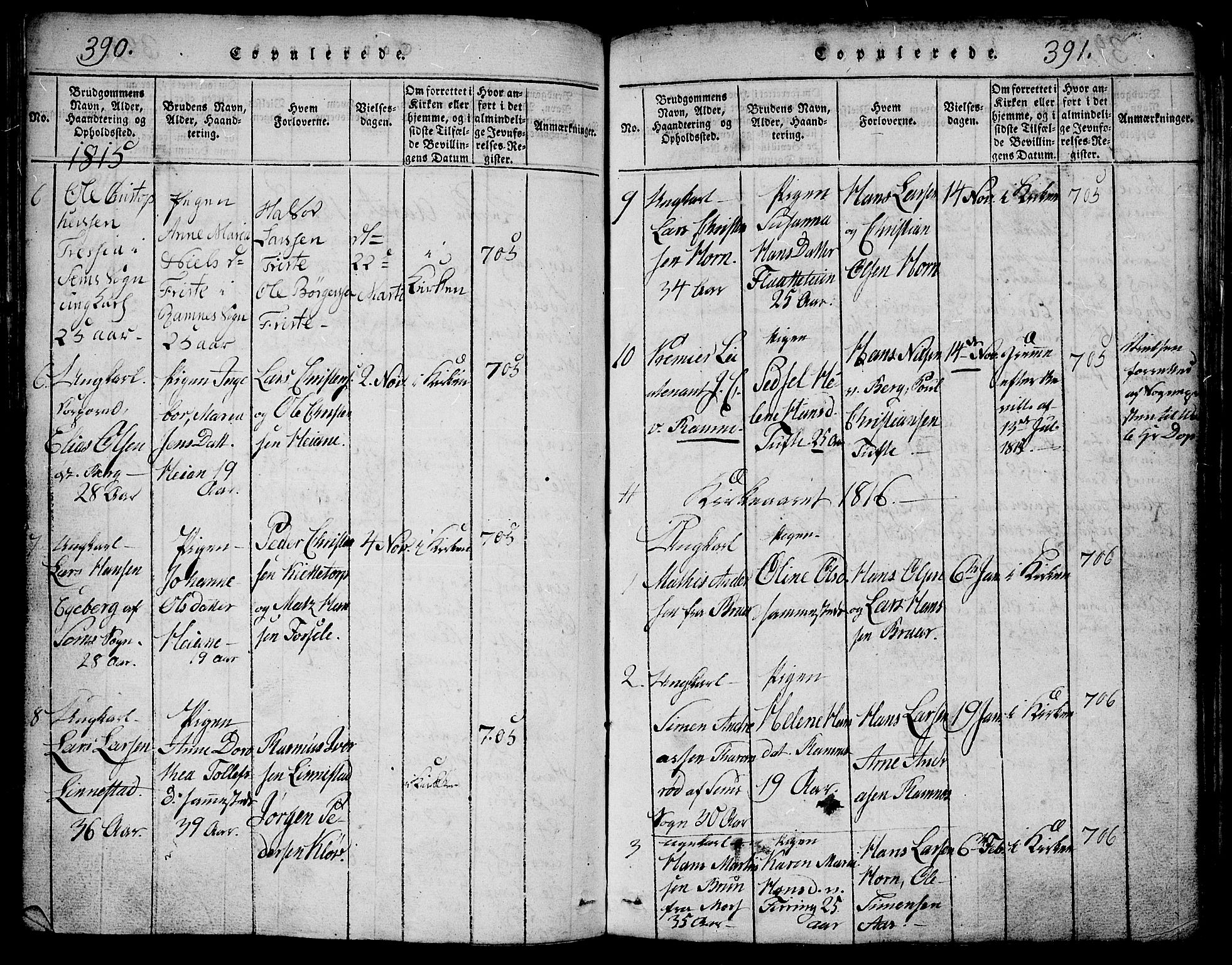 Ramnes kirkebøker, SAKO/A-314/G/Ga/L0001: Parish register (copy) no. I 1, 1813-1847, p. 390-391