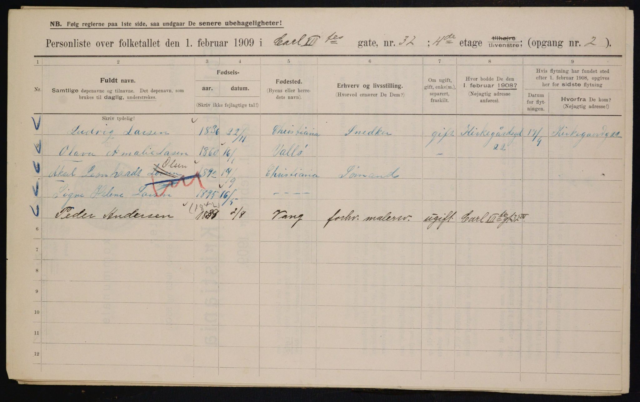 OBA, Municipal Census 1909 for Kristiania, 1909, p. 44401