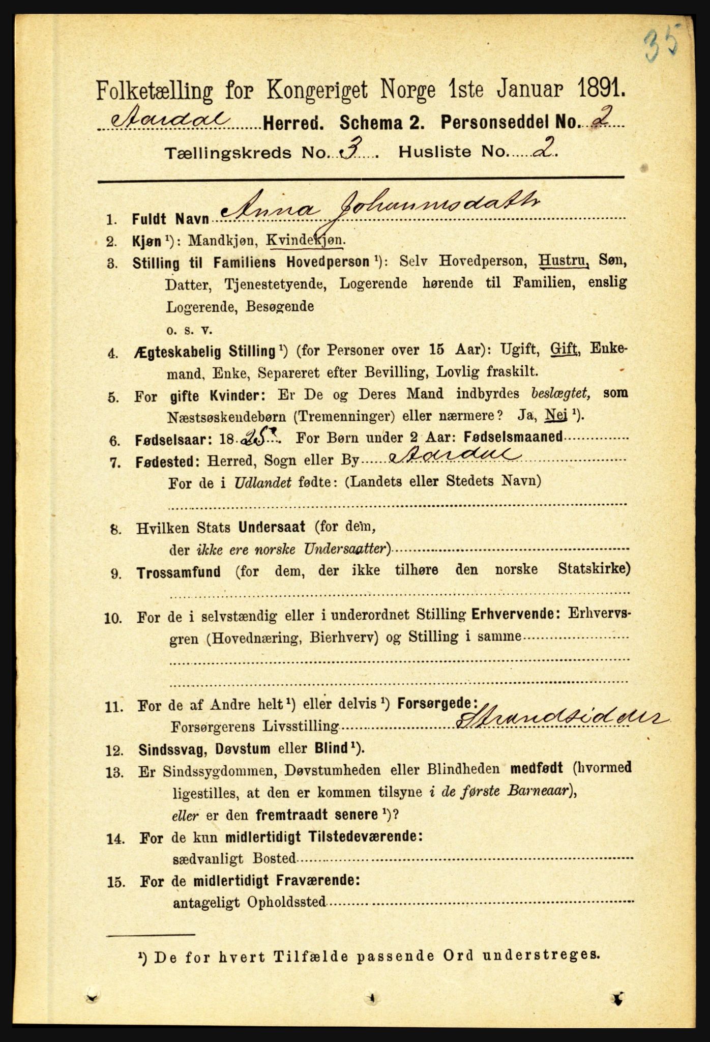 RA, 1891 census for 1424 Årdal, 1891, p. 404