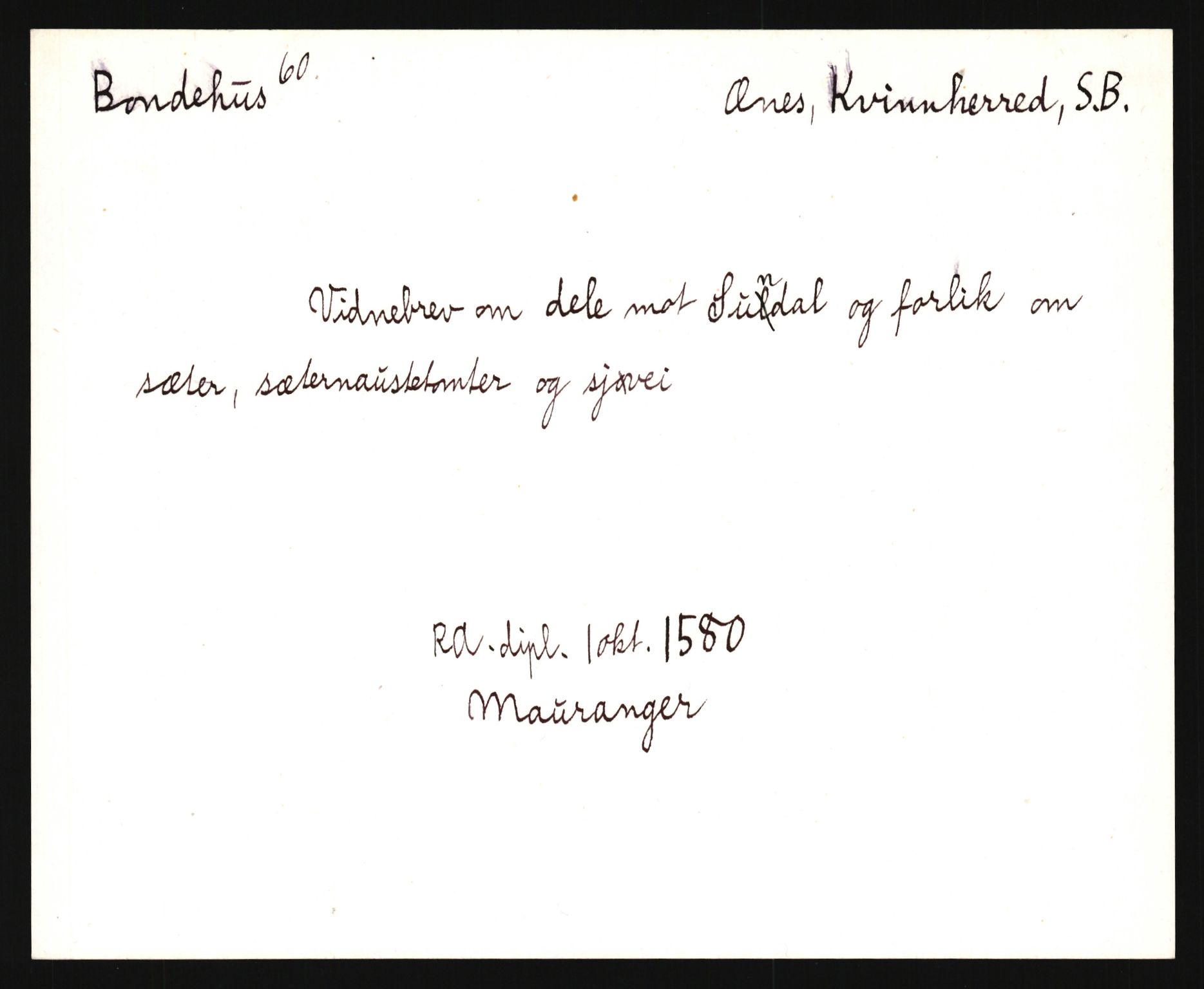 Riksarkivets diplomsamling, AV/RA-EA-5965/F35/F35e/L0028: Registreringssedler Hordaland 1, 1400-1700, p. 57