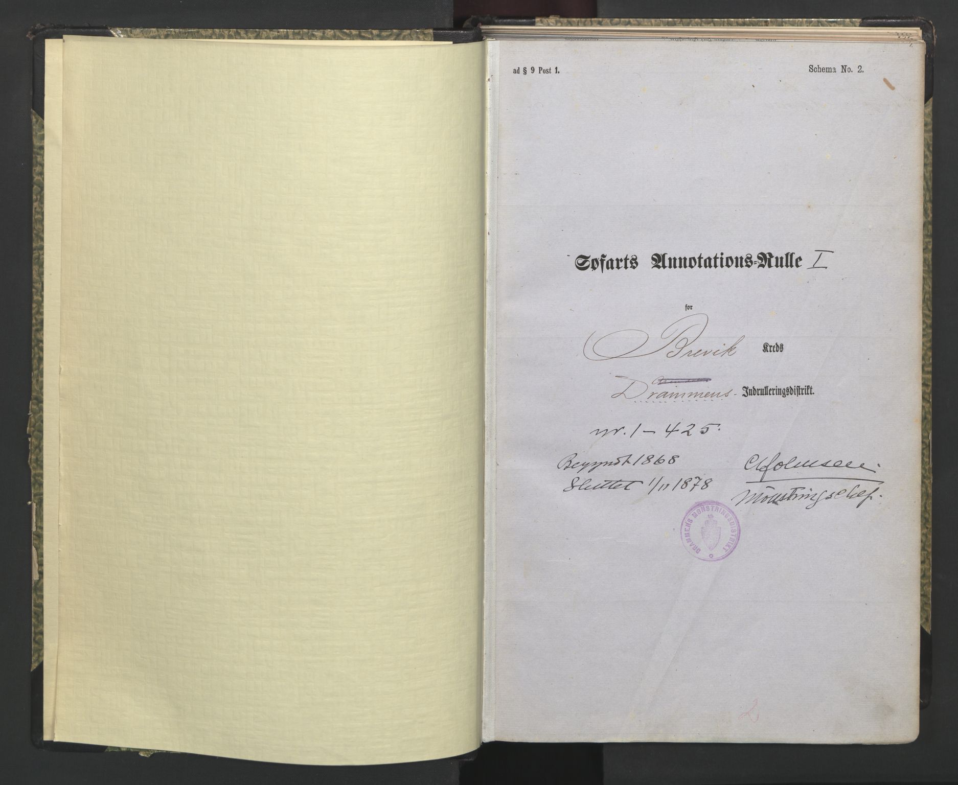Brevik innrulleringskontor, SAKO/A-833/F/Fa/L0004: Annotasjonsrulle, 1868-1948, p. 1