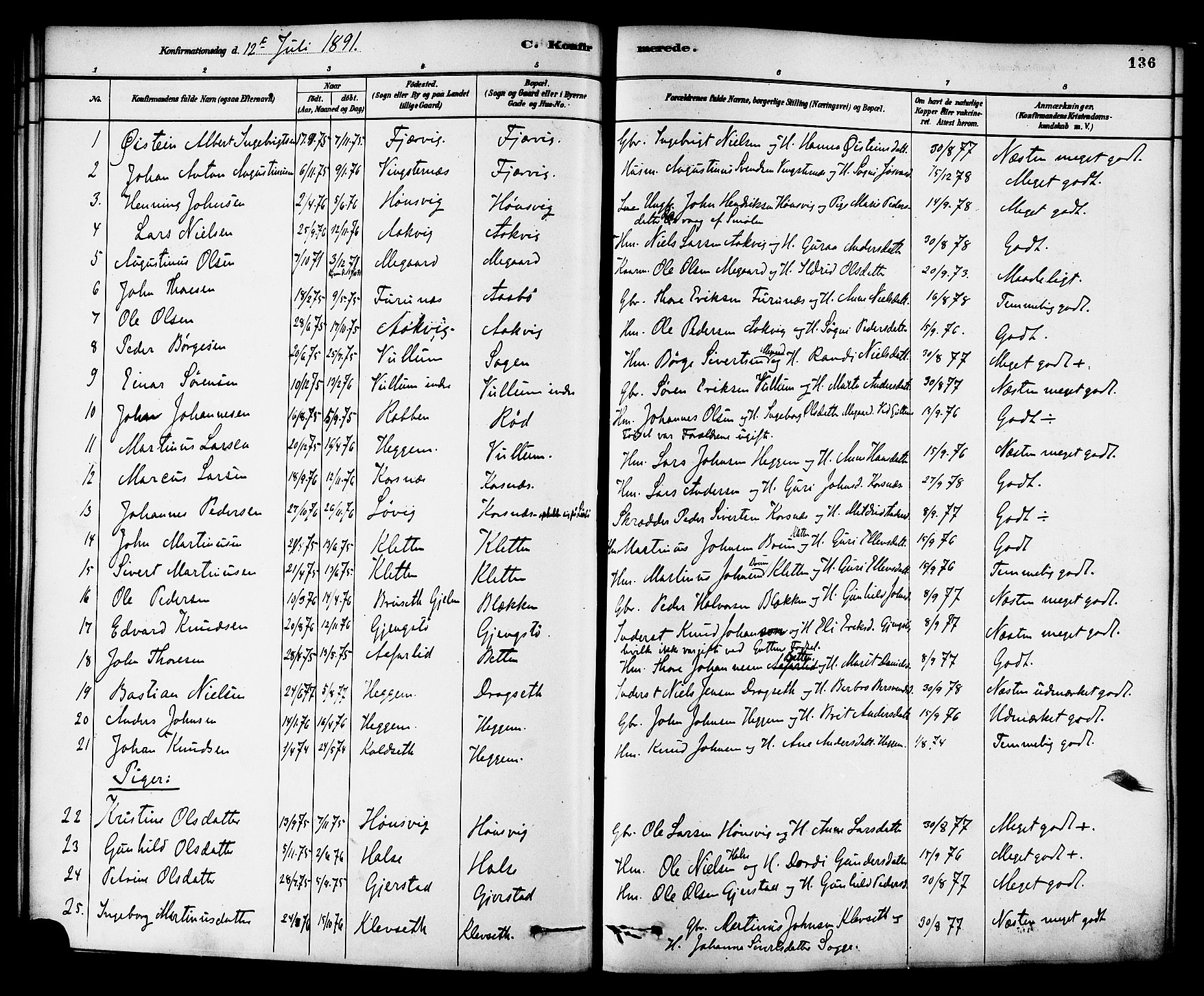Ministerialprotokoller, klokkerbøker og fødselsregistre - Møre og Romsdal, SAT/A-1454/576/L0885: Parish register (official) no. 576A03, 1880-1898, p. 136