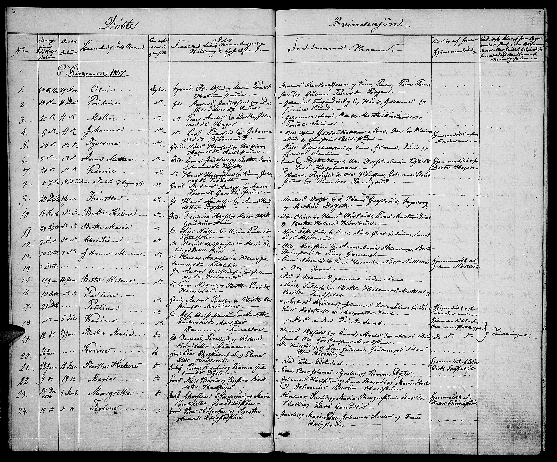 Vestre Toten prestekontor, AV/SAH-PREST-108/H/Ha/Hab/L0002: Parish register (copy) no. 2, 1836-1848, p. 4-5