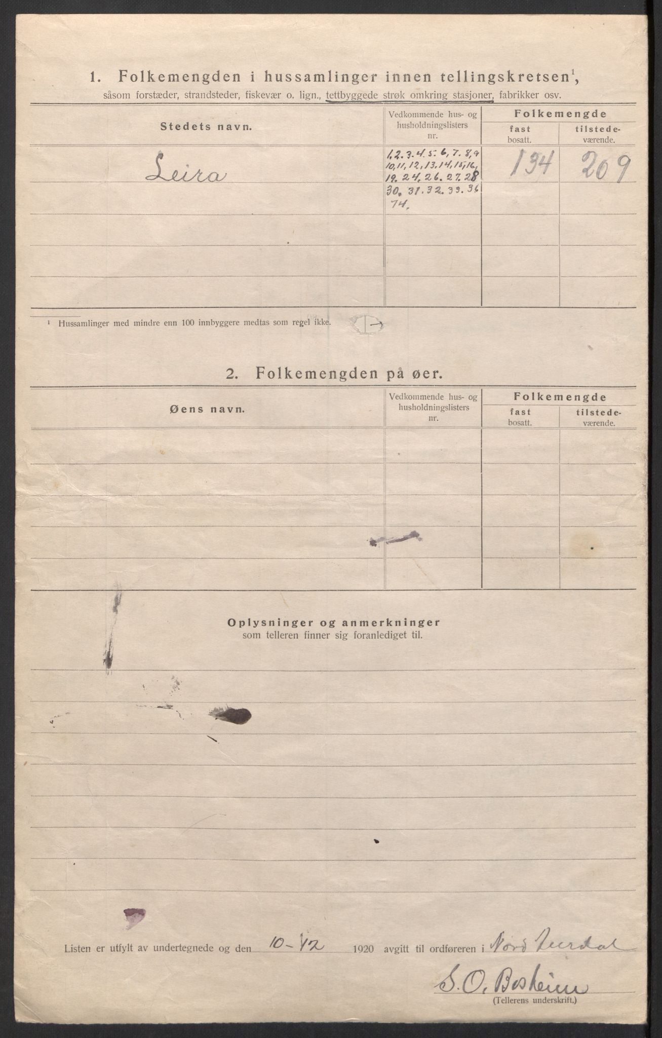 SAH, 1920 census for Nord-Aurdal, 1920, p. 20