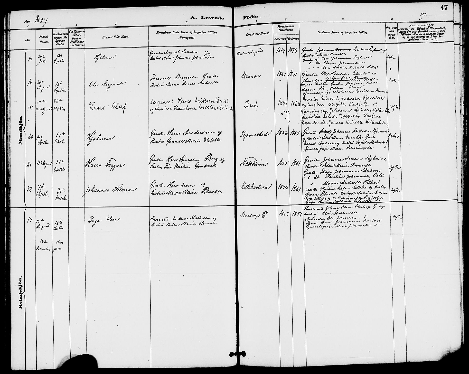 Rakkestad prestekontor Kirkebøker, AV/SAO-A-2008/G/Gb/L0001: Parish register (copy) no. II 1, 1887-1909, p. 47