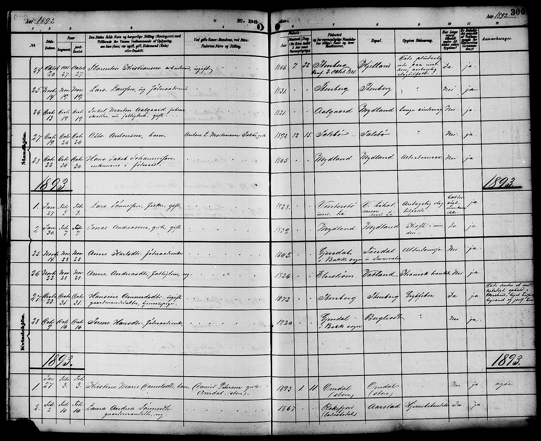 Sokndal sokneprestkontor, SAST/A-101808: Parish register (copy) no. B 6, 1892-1907, p. 300