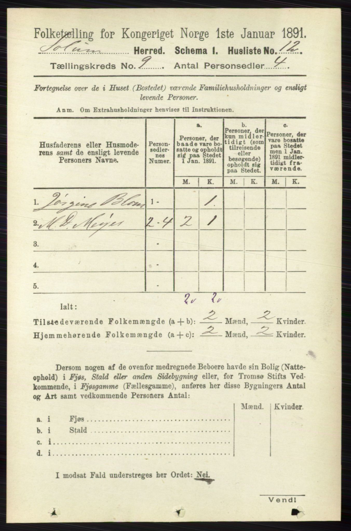 RA, 1891 census for 0818 Solum, 1891, p. 1869