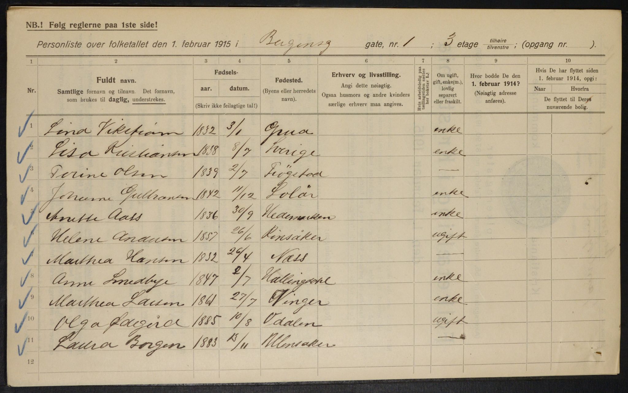 OBA, Municipal Census 1915 for Kristiania, 1915, p. 3746