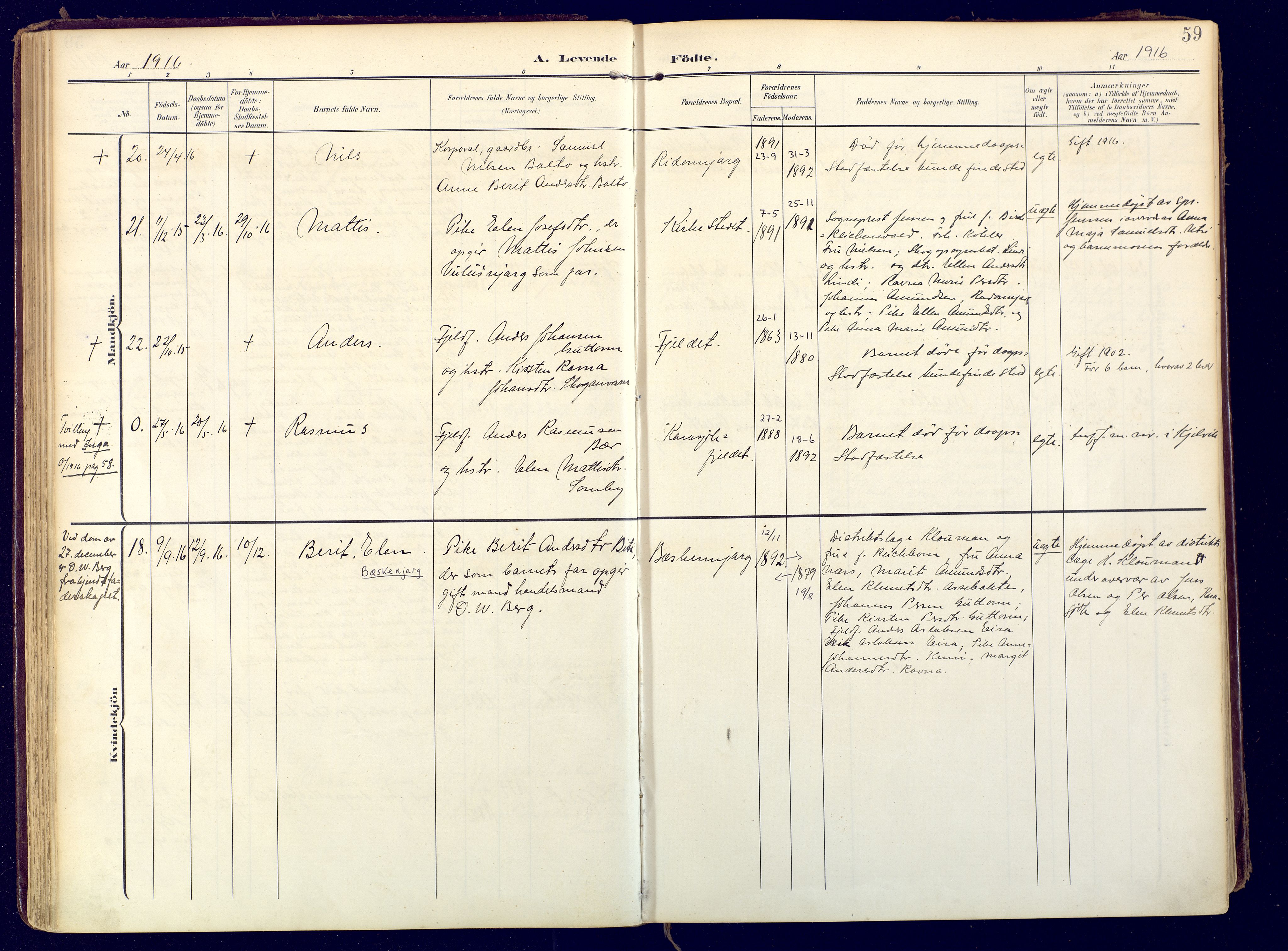 Karasjok sokneprestkontor, AV/SATØ-S-1352/H/Ha: Parish register (official) no. 3, 1907-1926, p. 59