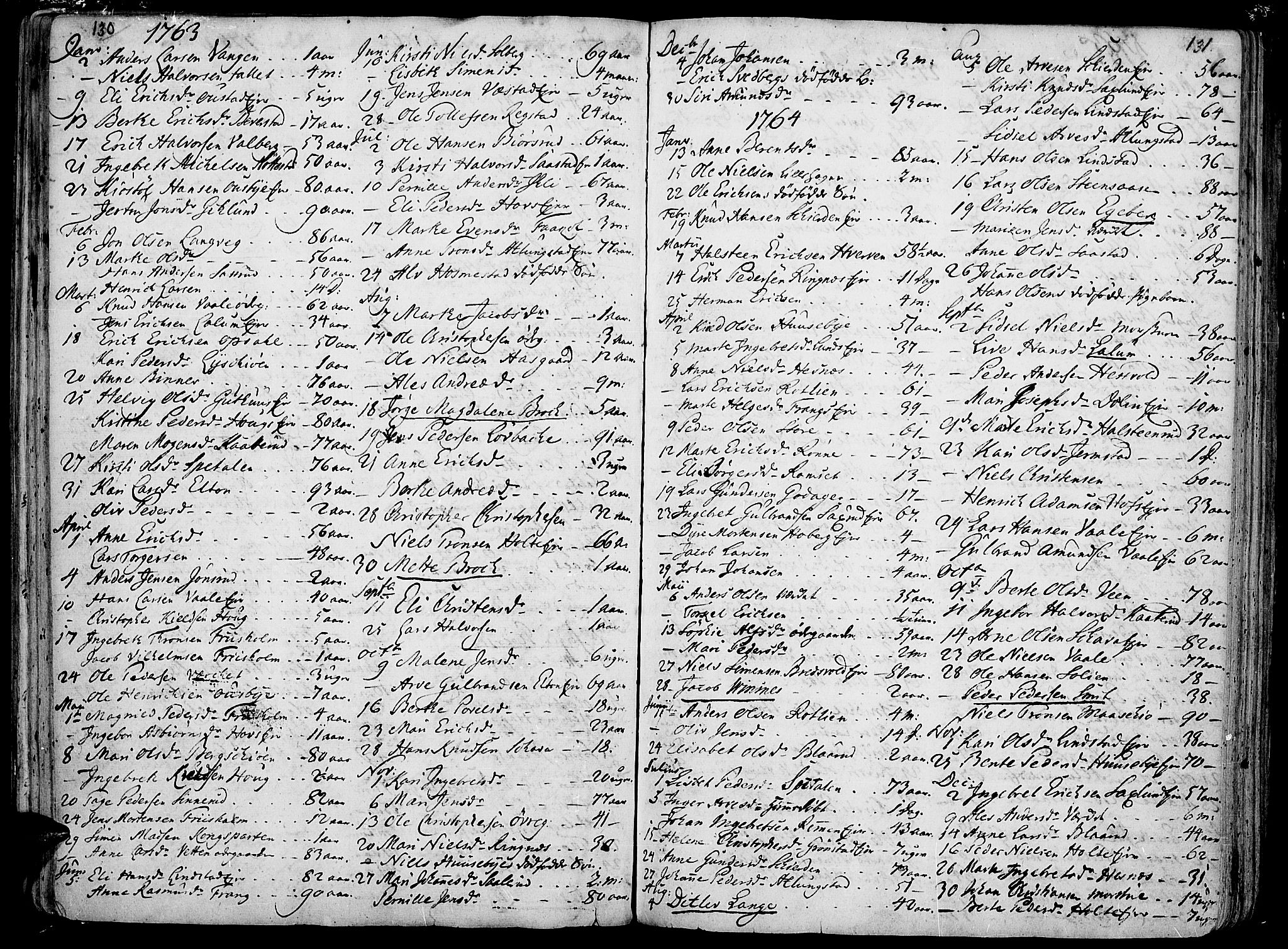 Stange prestekontor, AV/SAH-PREST-002/K/L0006: Parish register (official) no. 6, 1762-1787, p. 130-131