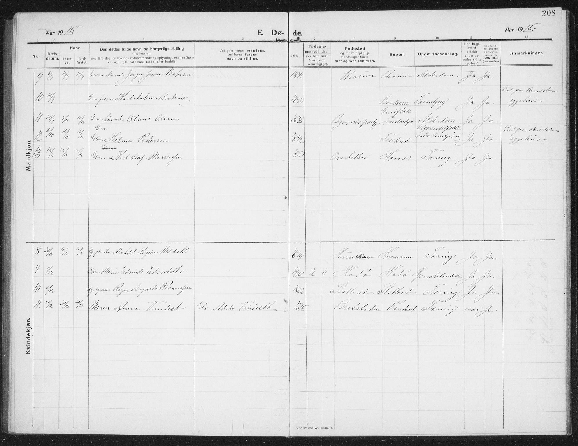 Ministerialprotokoller, klokkerbøker og fødselsregistre - Nord-Trøndelag, SAT/A-1458/774/L0630: Parish register (copy) no. 774C01, 1910-1934, p. 208
