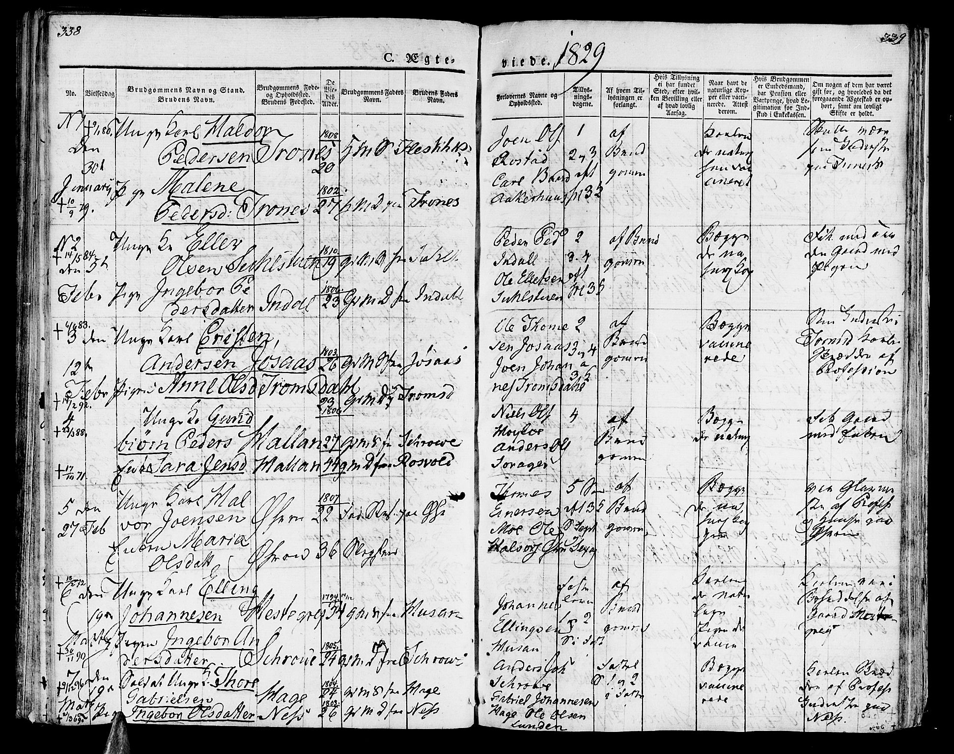 Ministerialprotokoller, klokkerbøker og fødselsregistre - Nord-Trøndelag, SAT/A-1458/723/L0237: Parish register (official) no. 723A06, 1822-1830, p. 338-339