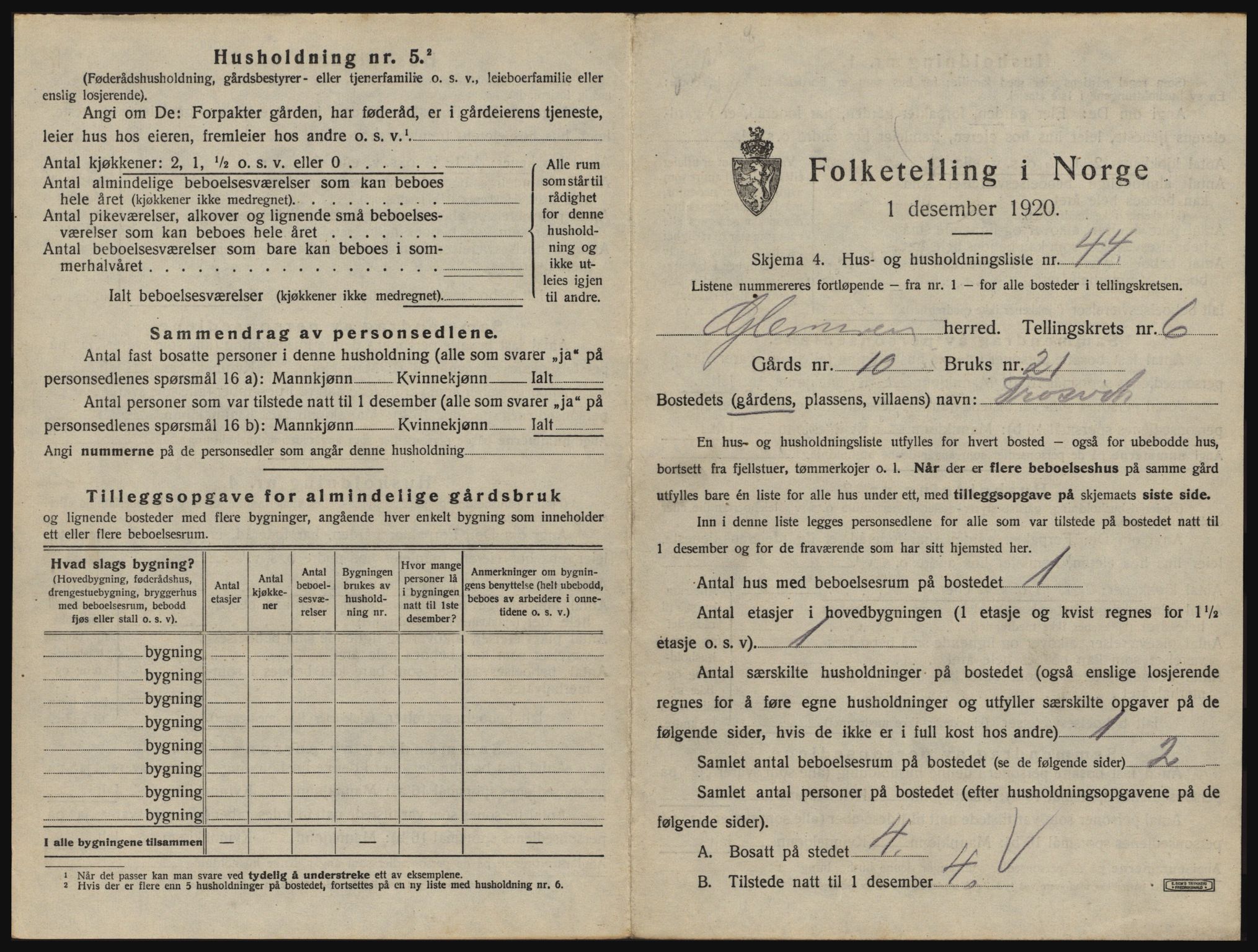 SAO, 1920 census for Glemmen, 1920, p. 2587