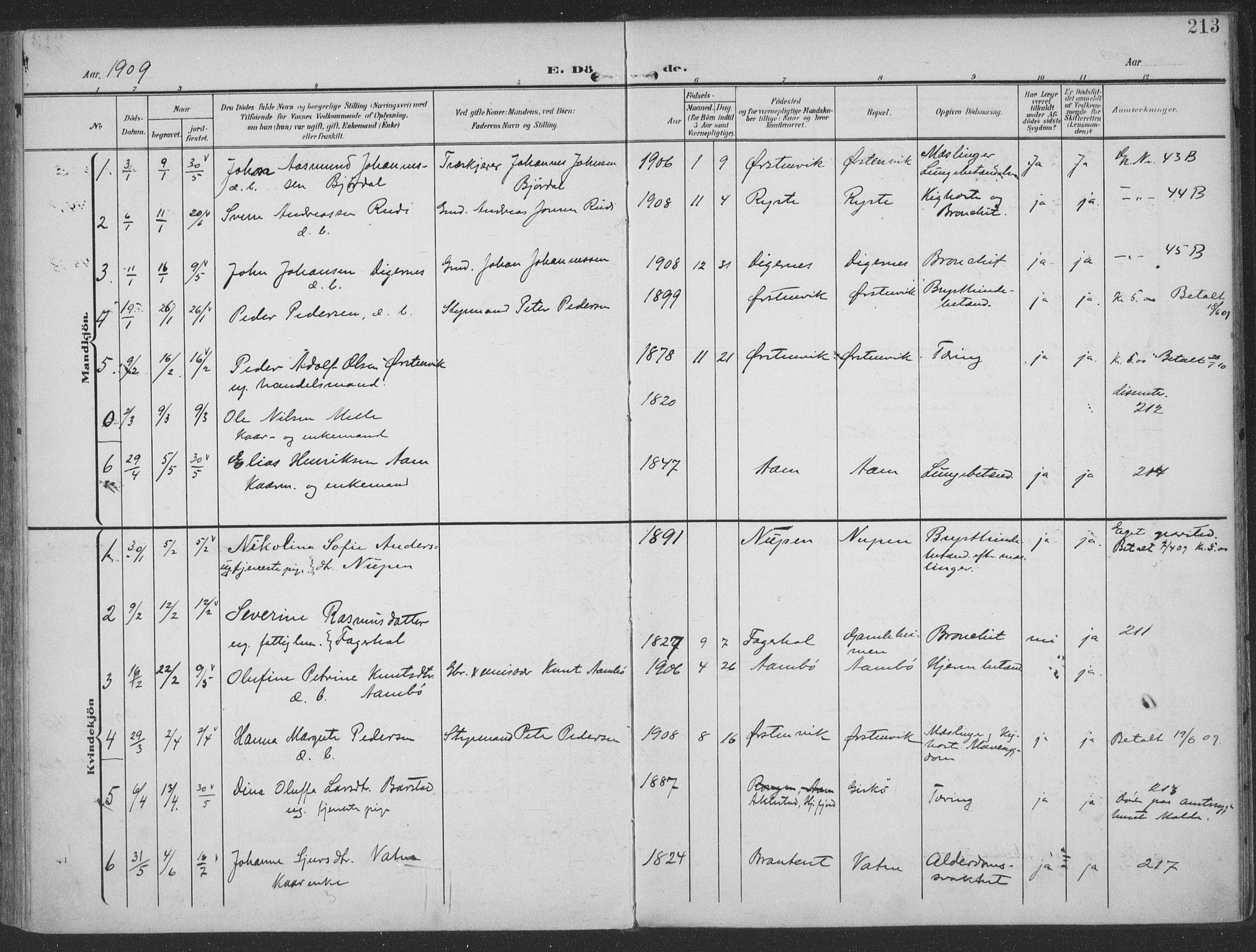 Ministerialprotokoller, klokkerbøker og fødselsregistre - Møre og Romsdal, AV/SAT-A-1454/513/L0178: Parish register (official) no. 513A05, 1906-1919, p. 213