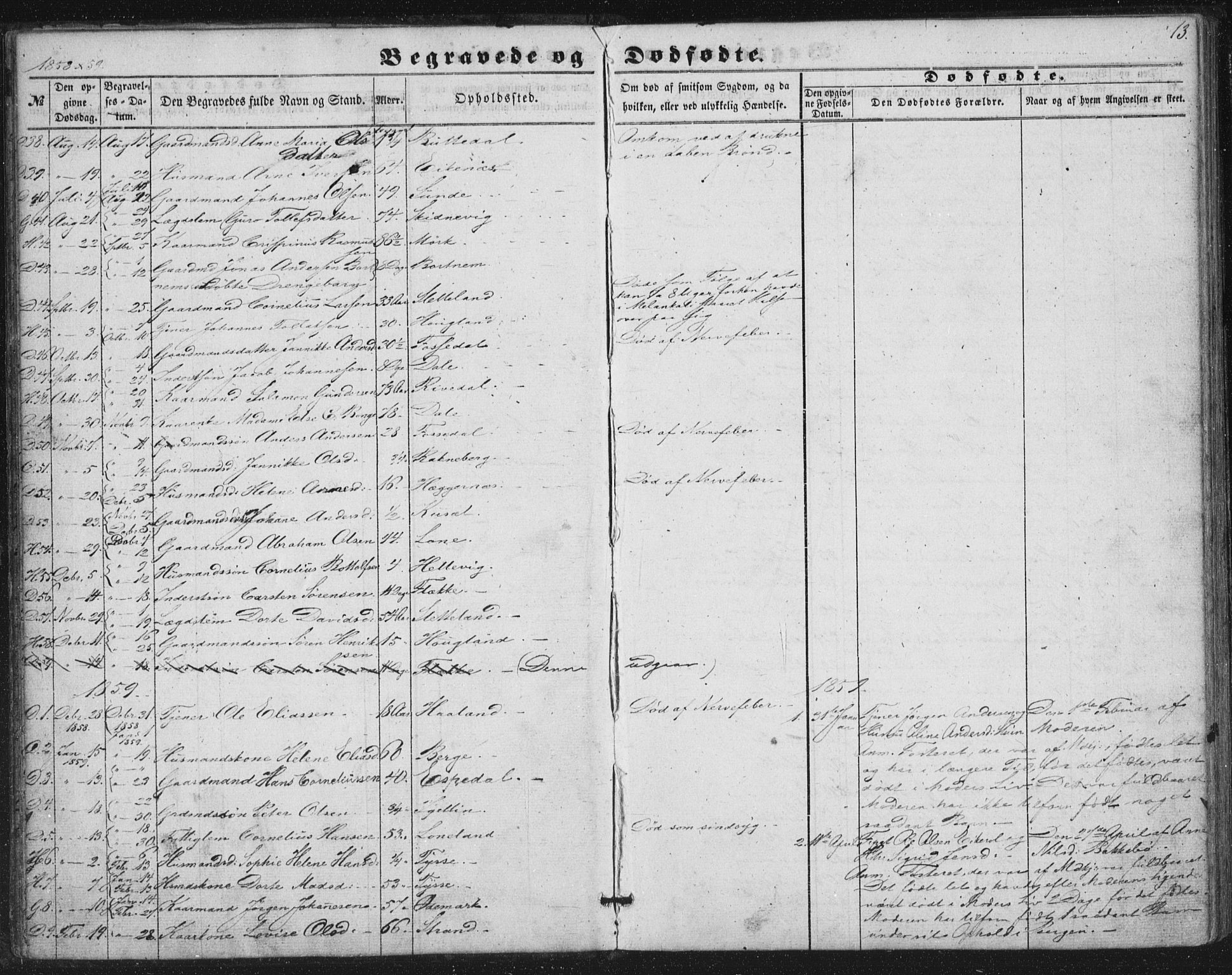 Fjaler sokneprestembete, SAB/A-79801/H/Haa/Haaa/L0012: Parish register (official) no. A 12, 1854-1887, p. 13