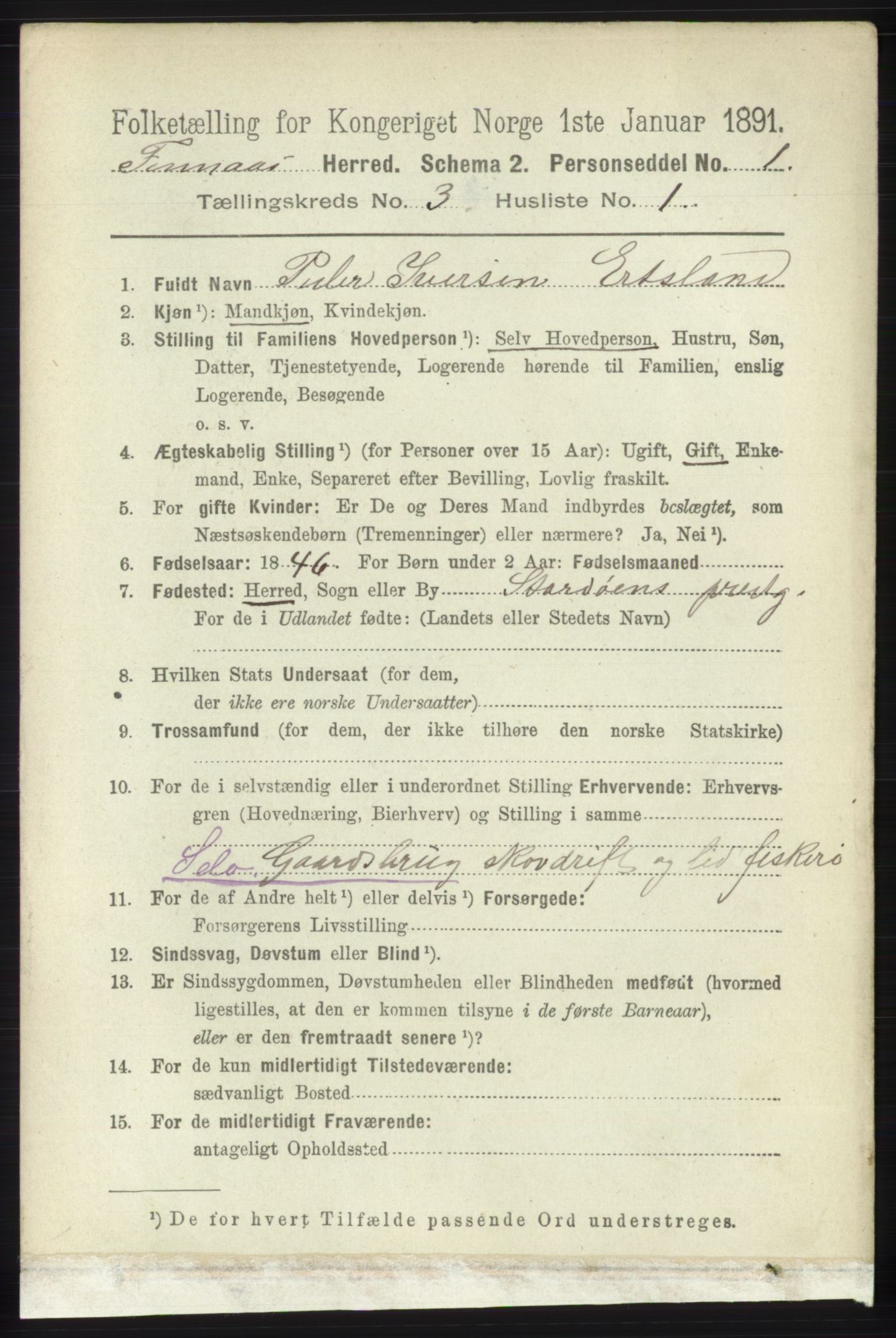 RA, 1891 census for 1218 Finnås, 1891, p. 1113