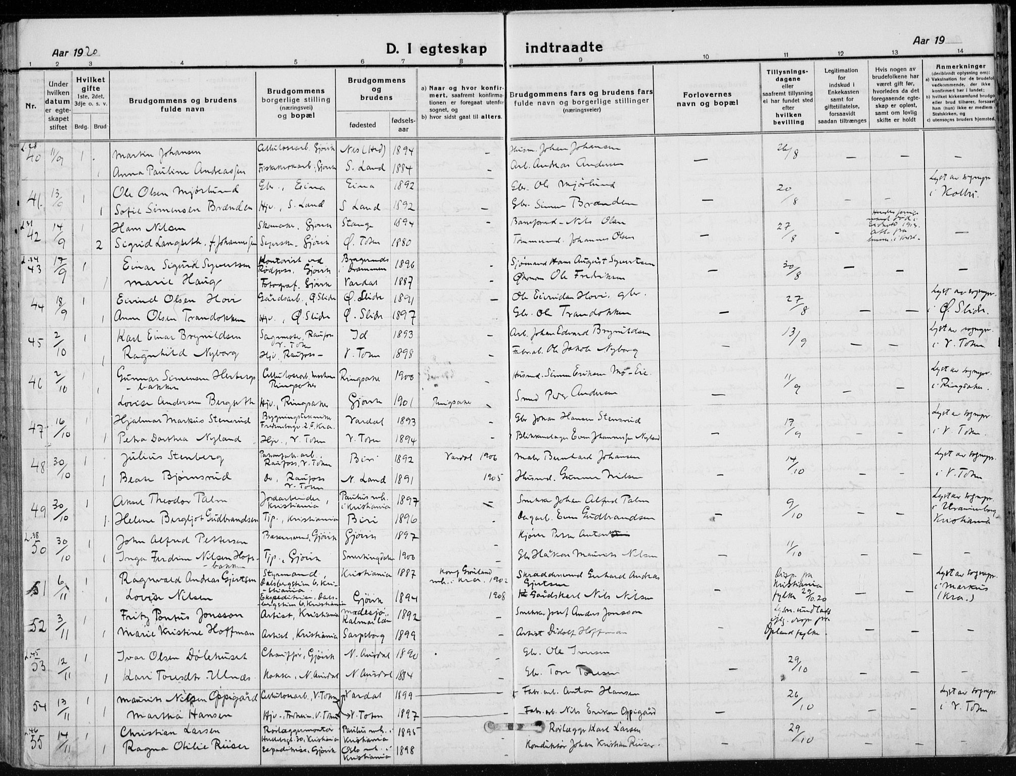 Vardal prestekontor, AV/SAH-PREST-100/H/Ha/Haa/L0014: Parish register (official) no. 14, 1912-1922