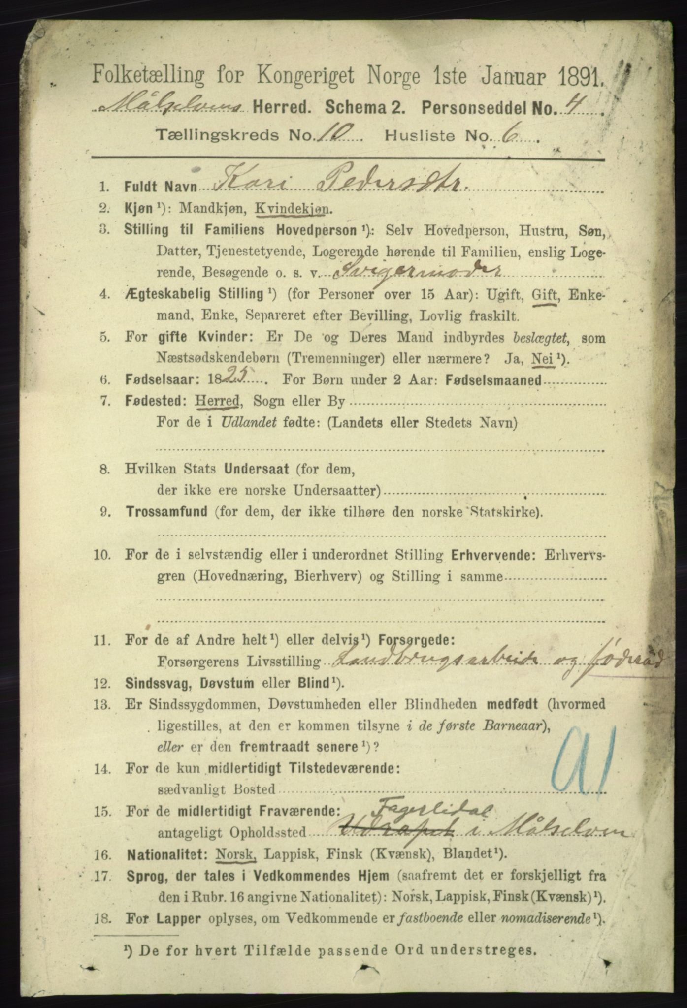 RA, 1891 census for 1924 Målselv, 1891, p. 3013