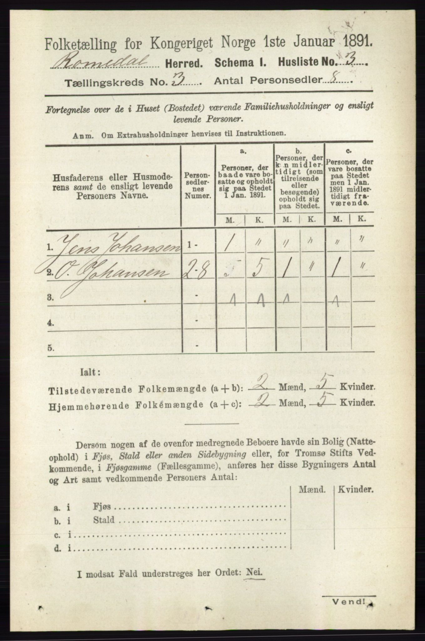 RA, 1891 census for 0416 Romedal, 1891, p. 1340