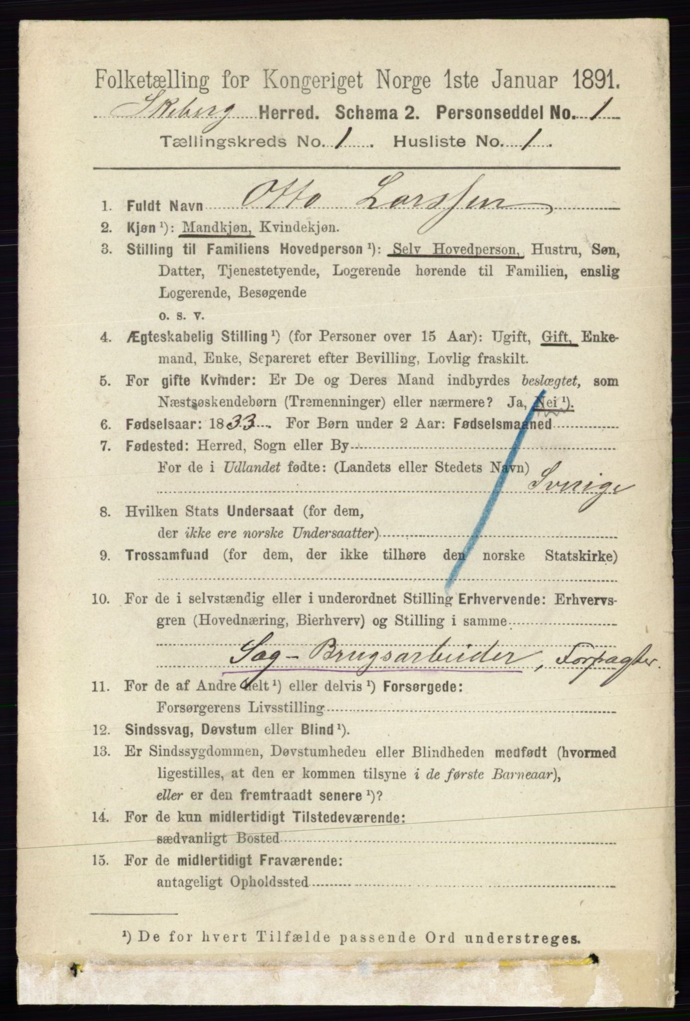 RA, 1891 census for 0115 Skjeberg, 1891, p. 89