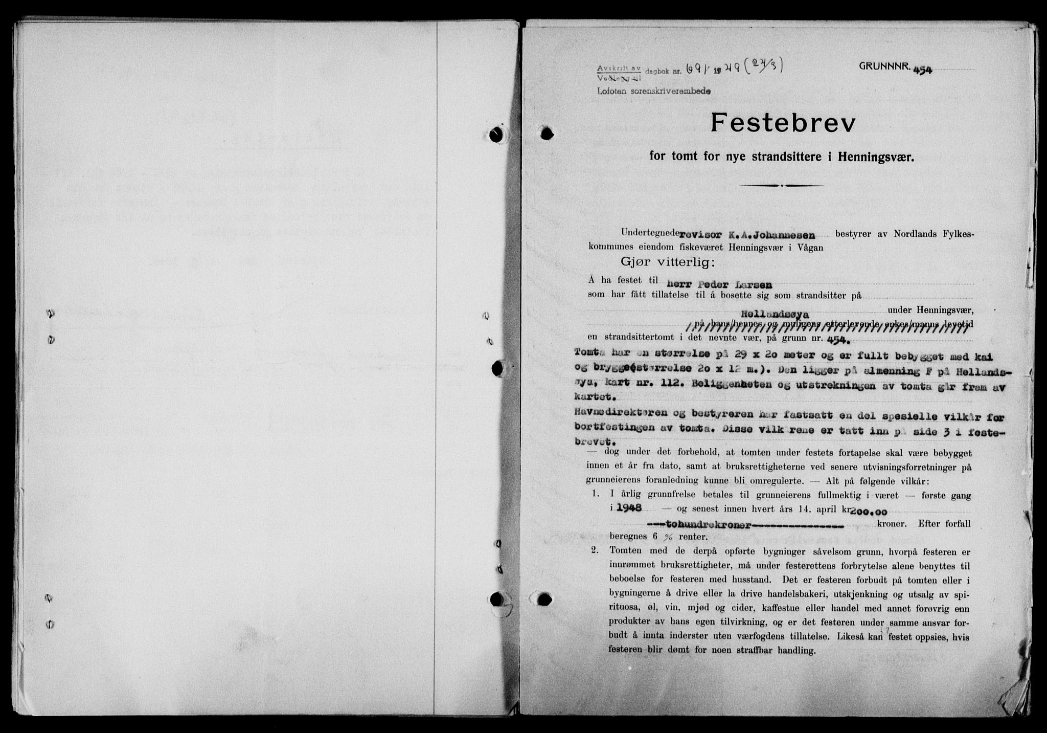Lofoten sorenskriveri, SAT/A-0017/1/2/2C/L0020a: Mortgage book no. 20a, 1948-1949, Diary no: : 691/1949