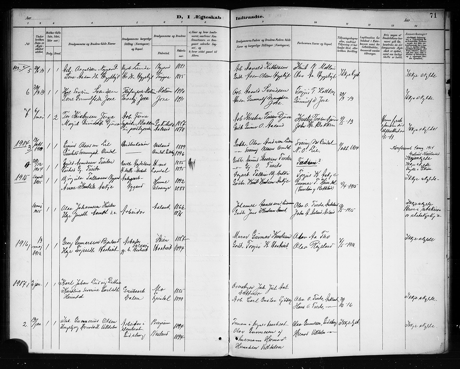 Lårdal kirkebøker, SAKO/A-284/G/Ga/L0003: Parish register (copy) no. I 3, 1891-1918, p. 71