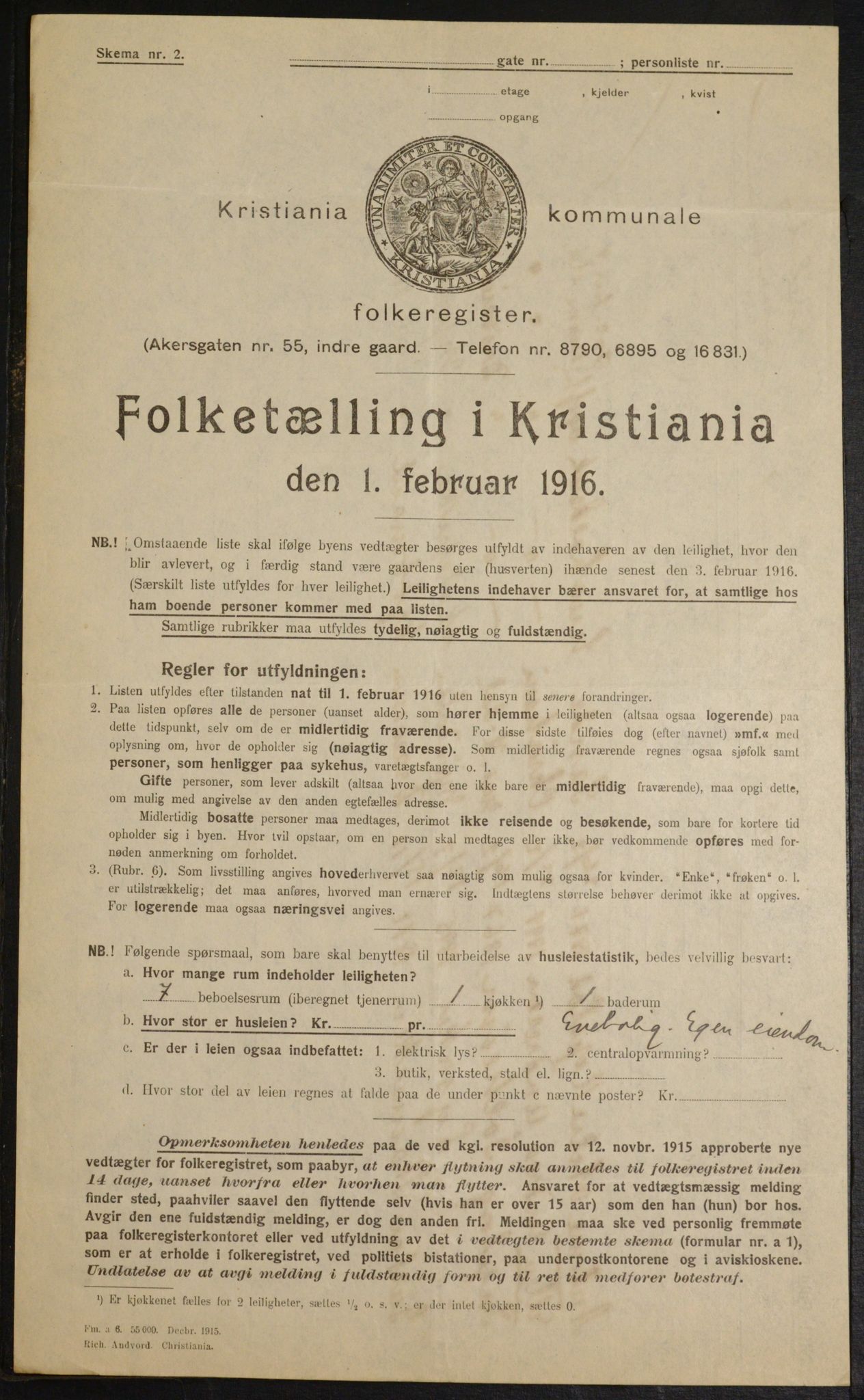 OBA, Municipal Census 1916 for Kristiania, 1916, p. 45448