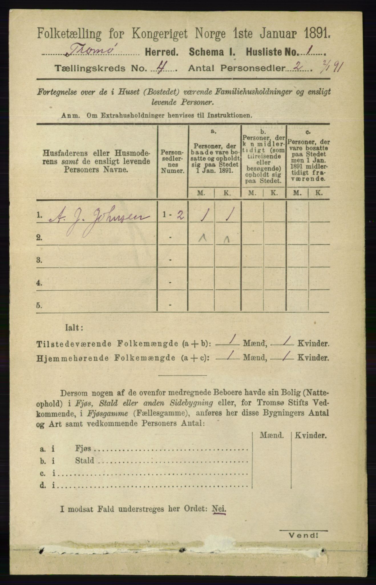 RA, 1891 census for 0921 Tromøy, 1891, p. 1357
