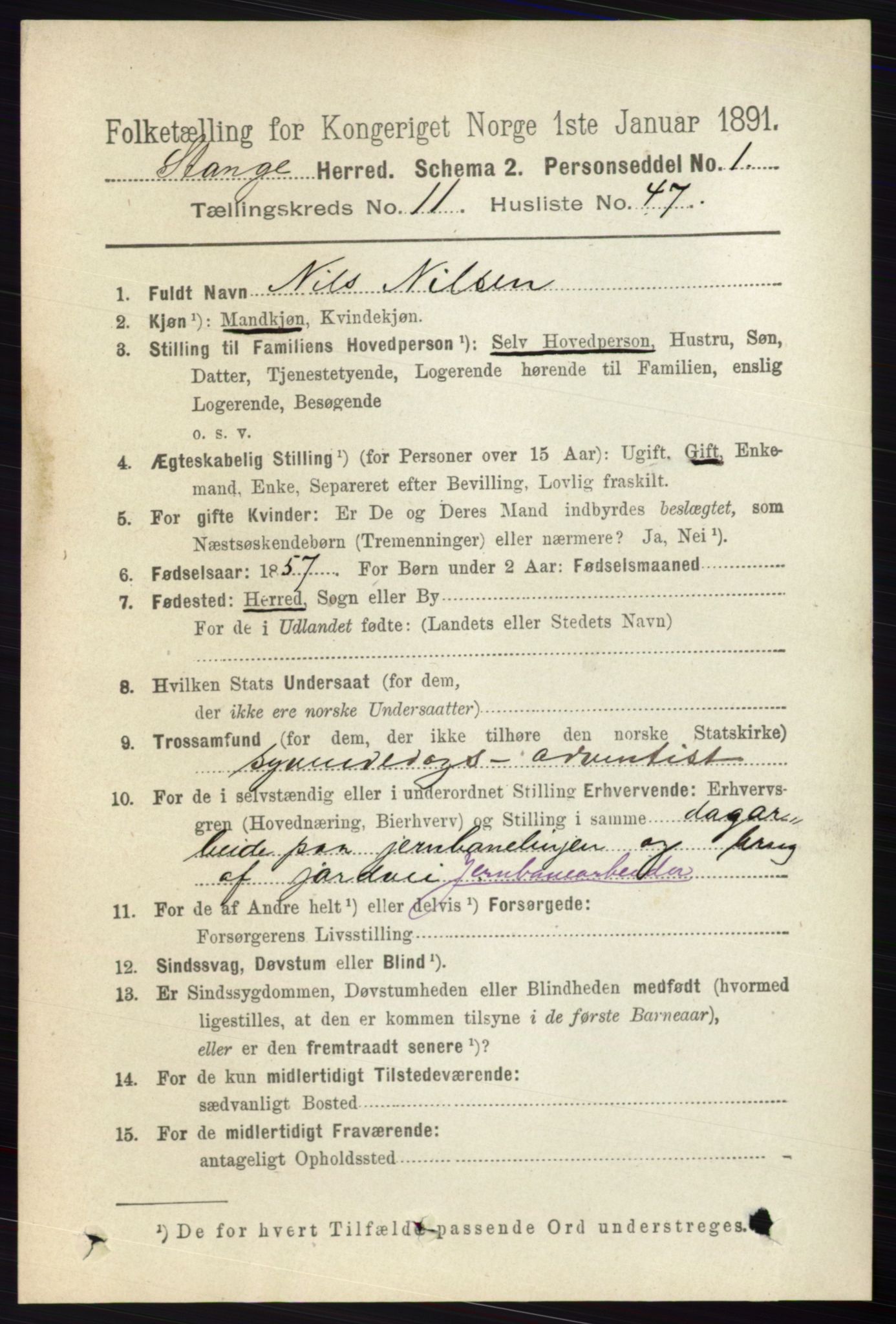 RA, 1891 census for 0417 Stange, 1891, p. 7749