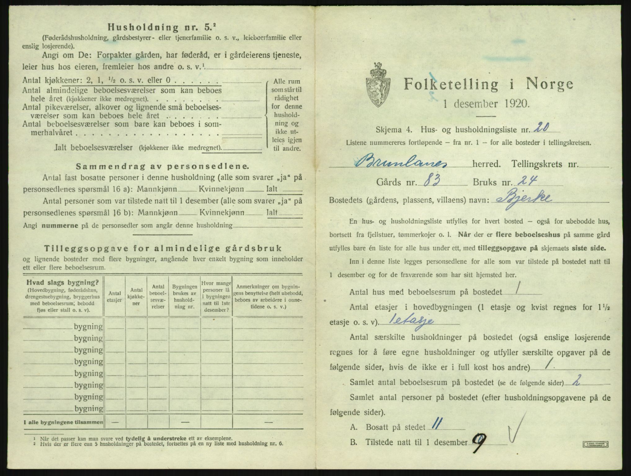 SAKO, 1920 census for Brunlanes, 1920, p. 1735