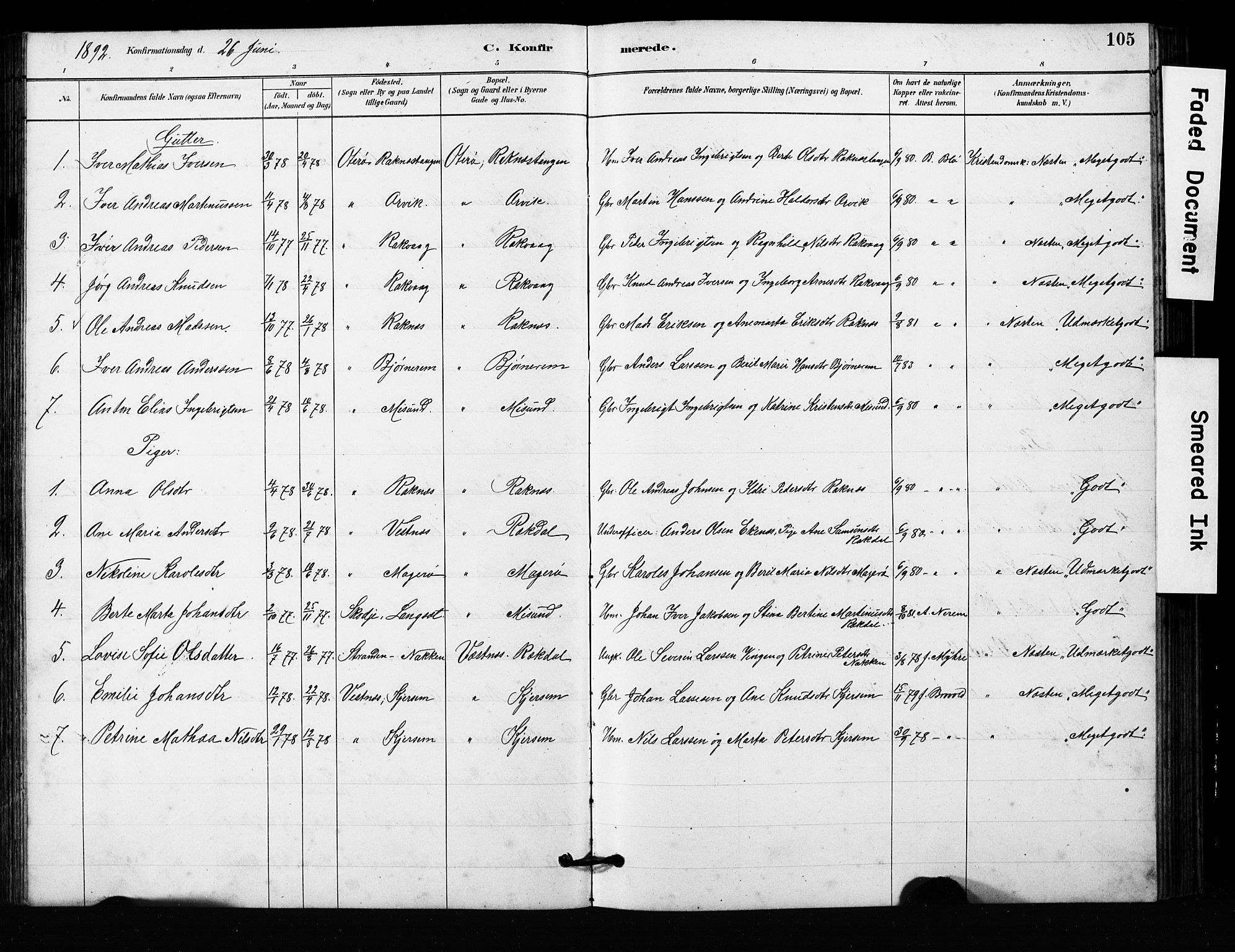 Ministerialprotokoller, klokkerbøker og fødselsregistre - Møre og Romsdal, SAT/A-1454/563/L0737: Parish register (copy) no. 563C01, 1878-1916, p. 105