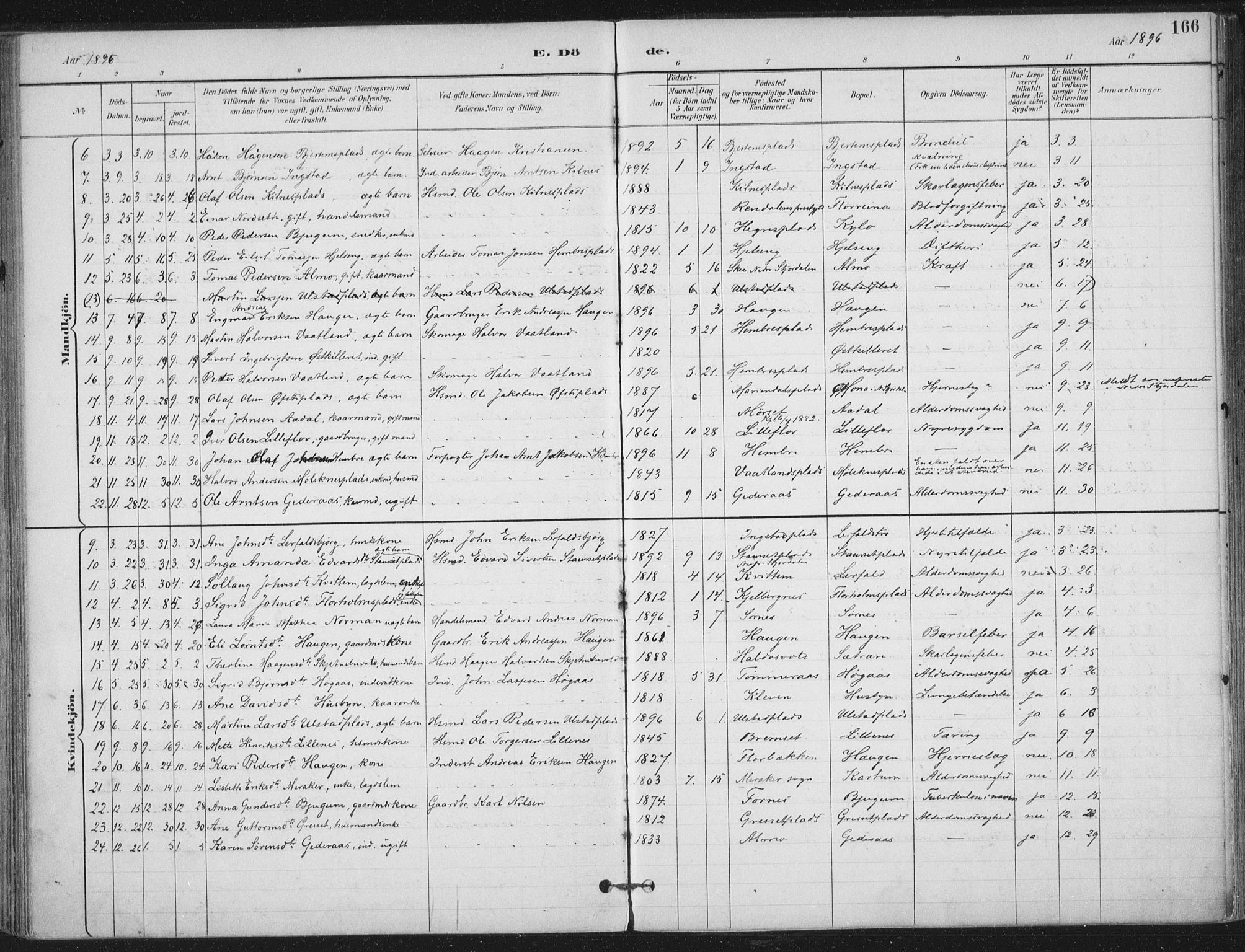 Ministerialprotokoller, klokkerbøker og fødselsregistre - Nord-Trøndelag, SAT/A-1458/703/L0031: Parish register (official) no. 703A04, 1893-1914, p. 166