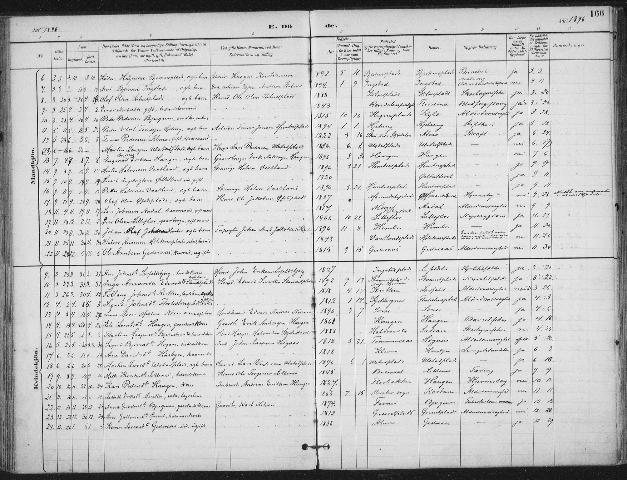 Ministerialprotokoller, klokkerbøker og fødselsregistre - Nord-Trøndelag, AV/SAT-A-1458/703/L0031: Parish register (official) no. 703A04, 1893-1914, p. 166